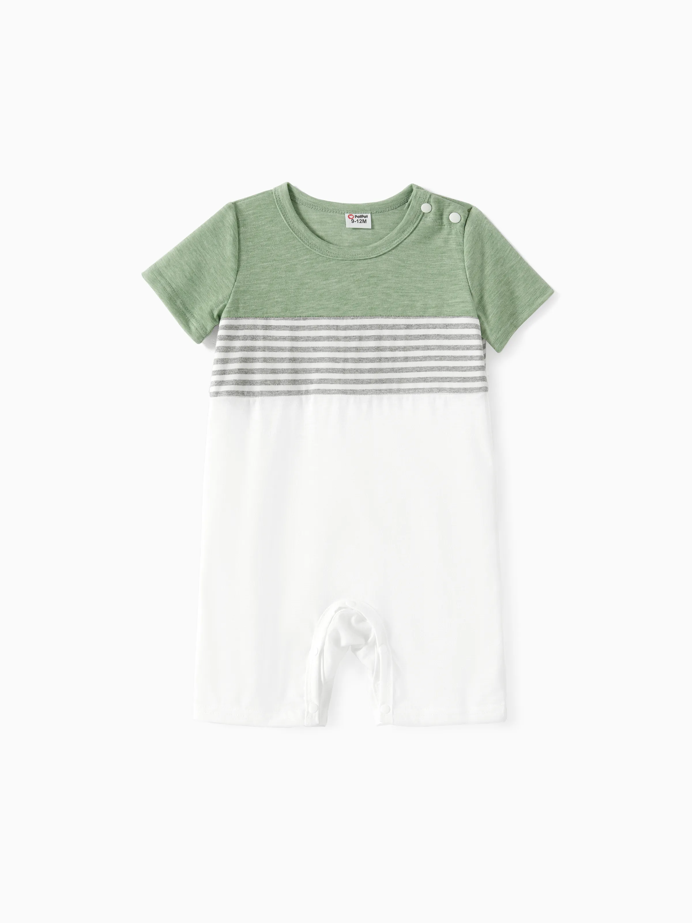 

Family Matching Colorblock Stripe Tee and Green Button A-Line Dress Sets