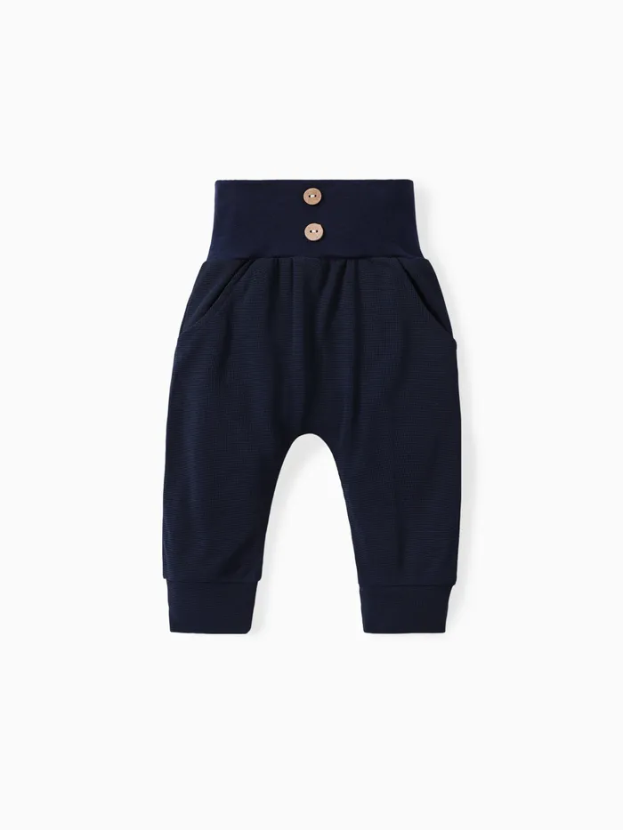 Pantalones de cintura alta con textura de gofre sólido para bebé niño/niña