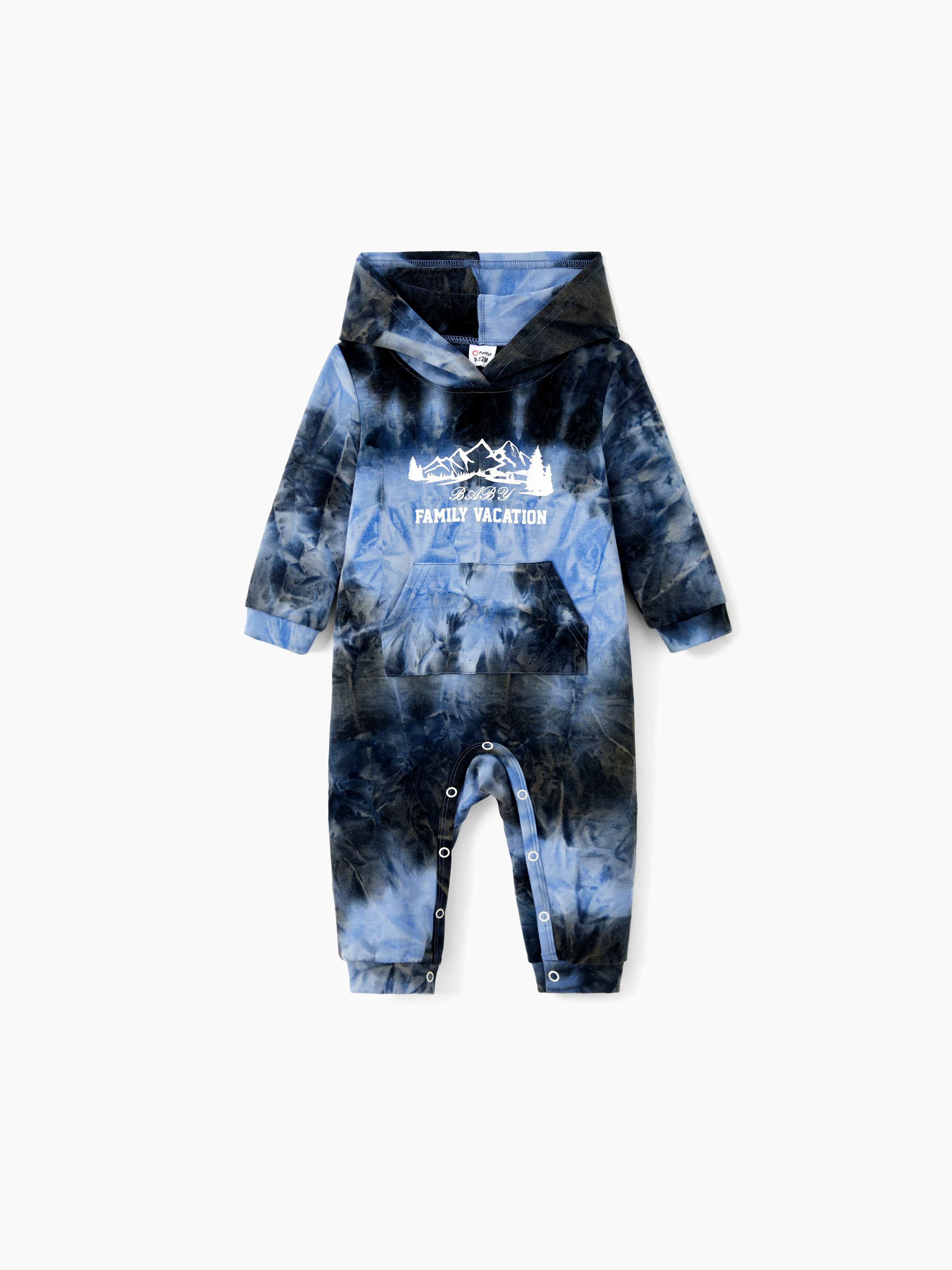 

Family Matching Tops Blue-Black Tie-Dye Family Vacation Drawstring Hoodie with Pockets