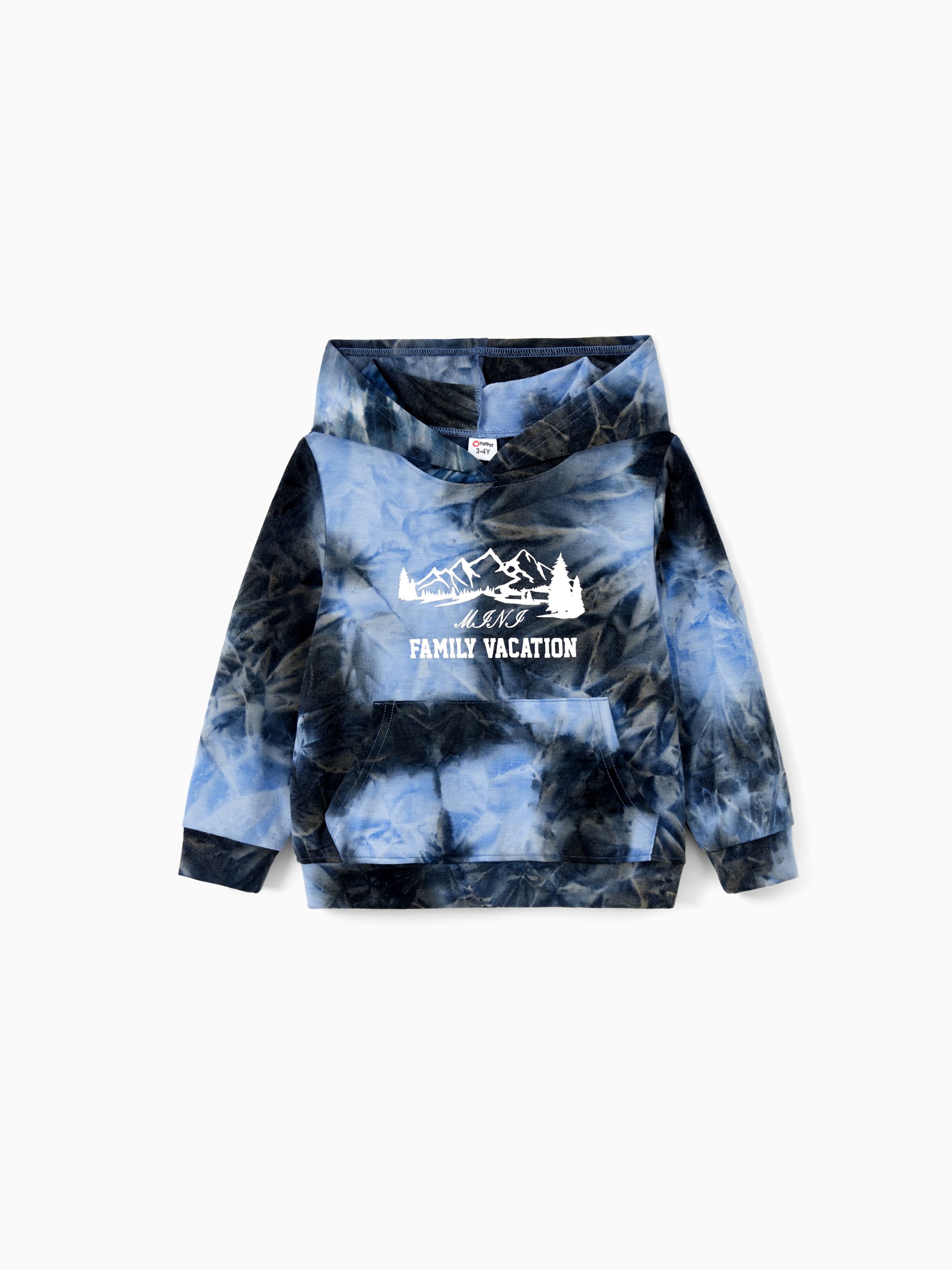 

Family Matching Tops Blue-Black Tie-Dye Family Vacation Drawstring Hoodie with Pockets