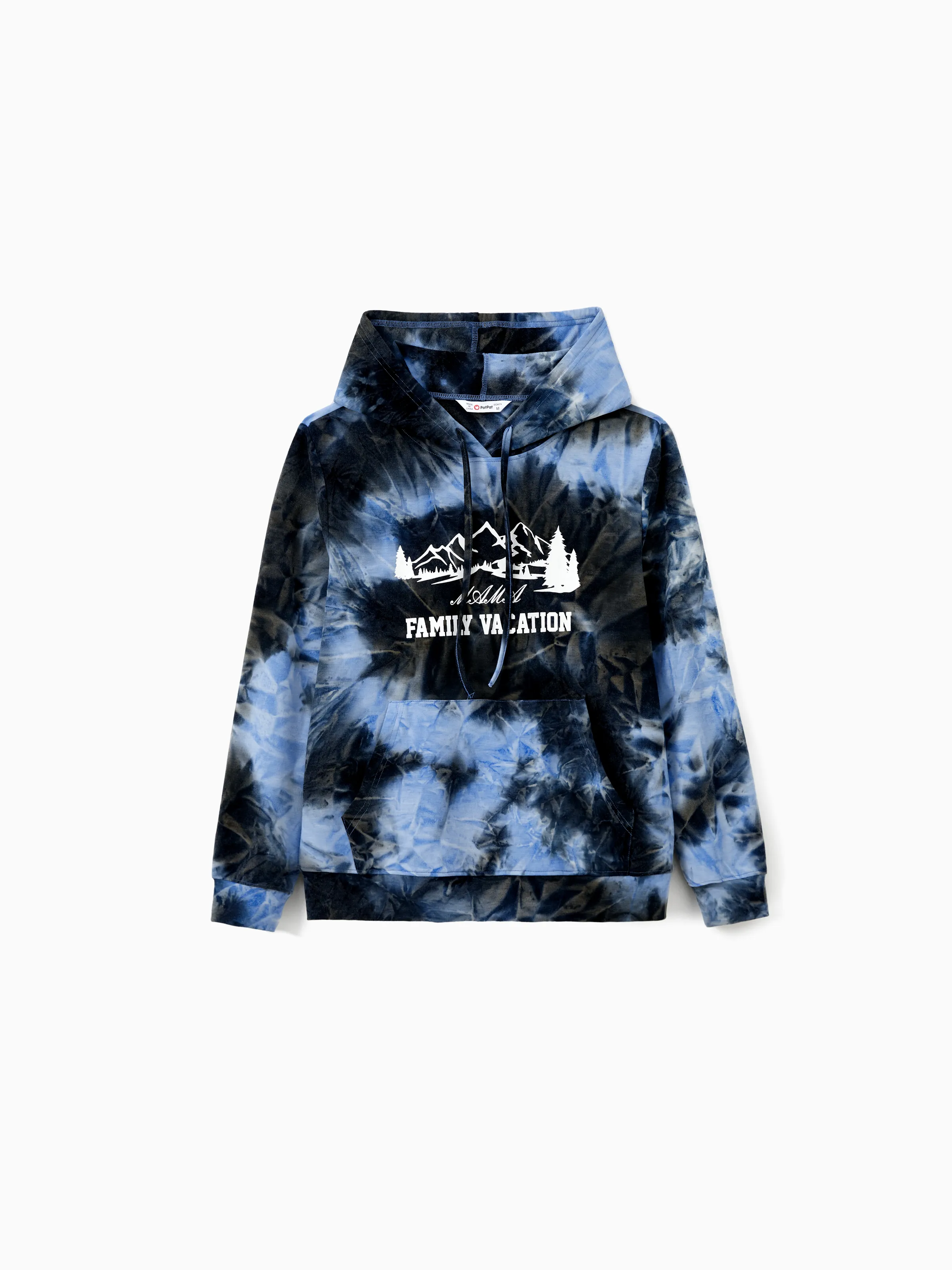 

Family Matching Tops Blue-Black Tie-Dye Family Vacation Drawstring Hoodie with Pockets