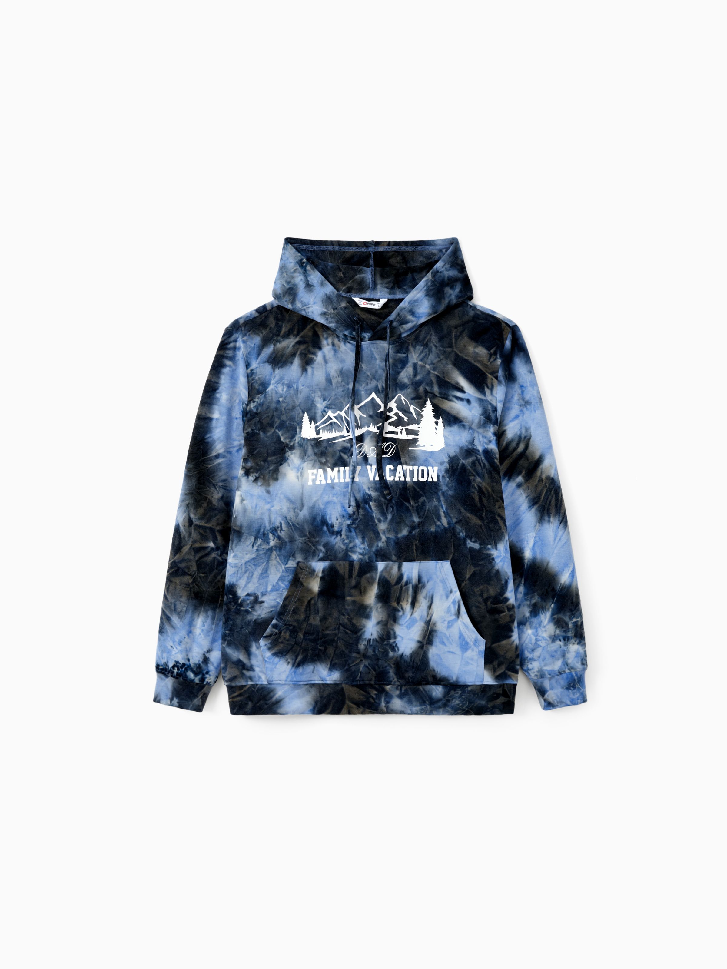 

Family Matching Tops Blue-Black Tie-Dye Family Vacation Drawstring Hoodie with Pockets