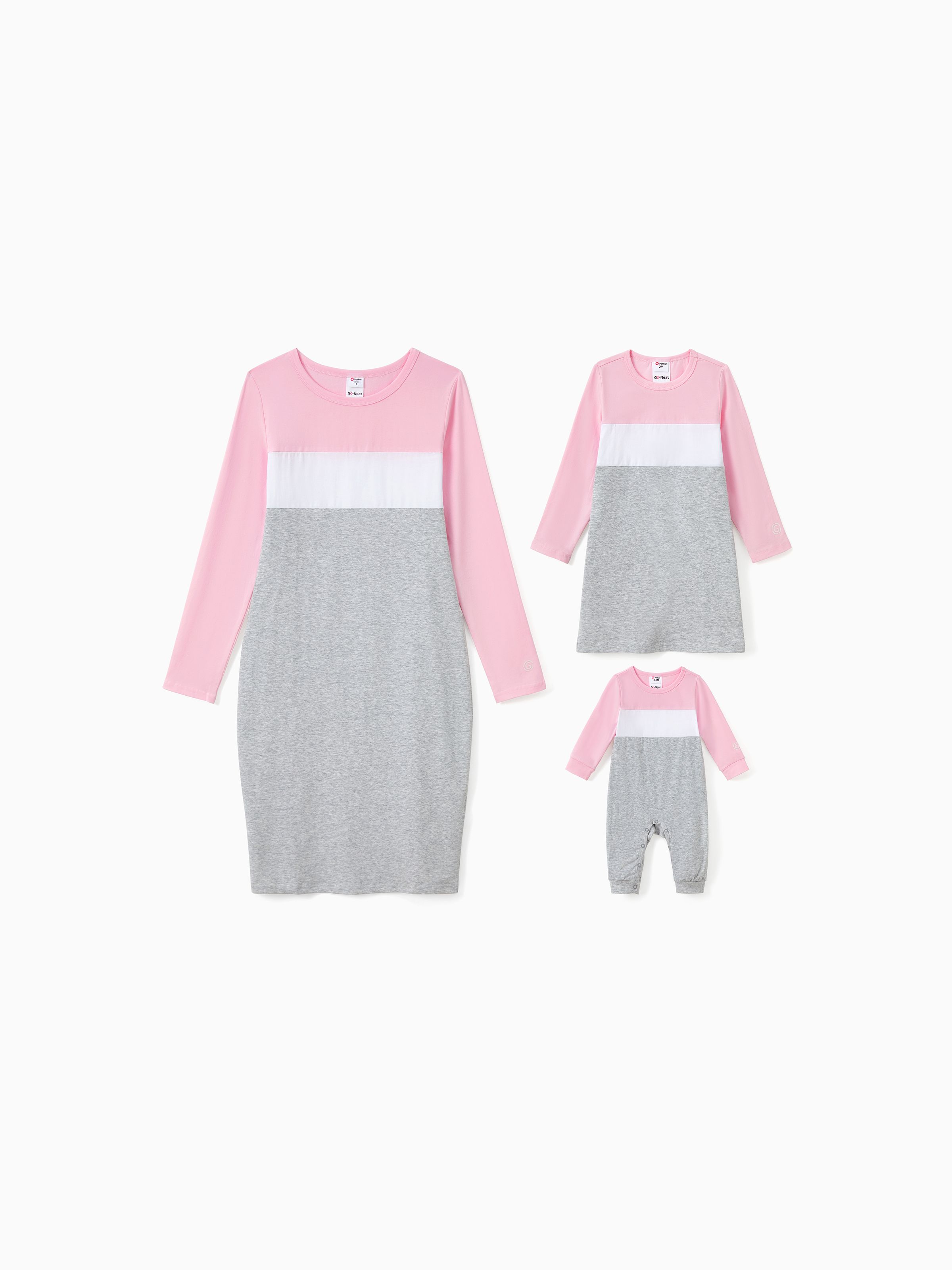 

Go-Neat Family Matching Colorblock Round Neck Dresses and Jumpsuit Sets