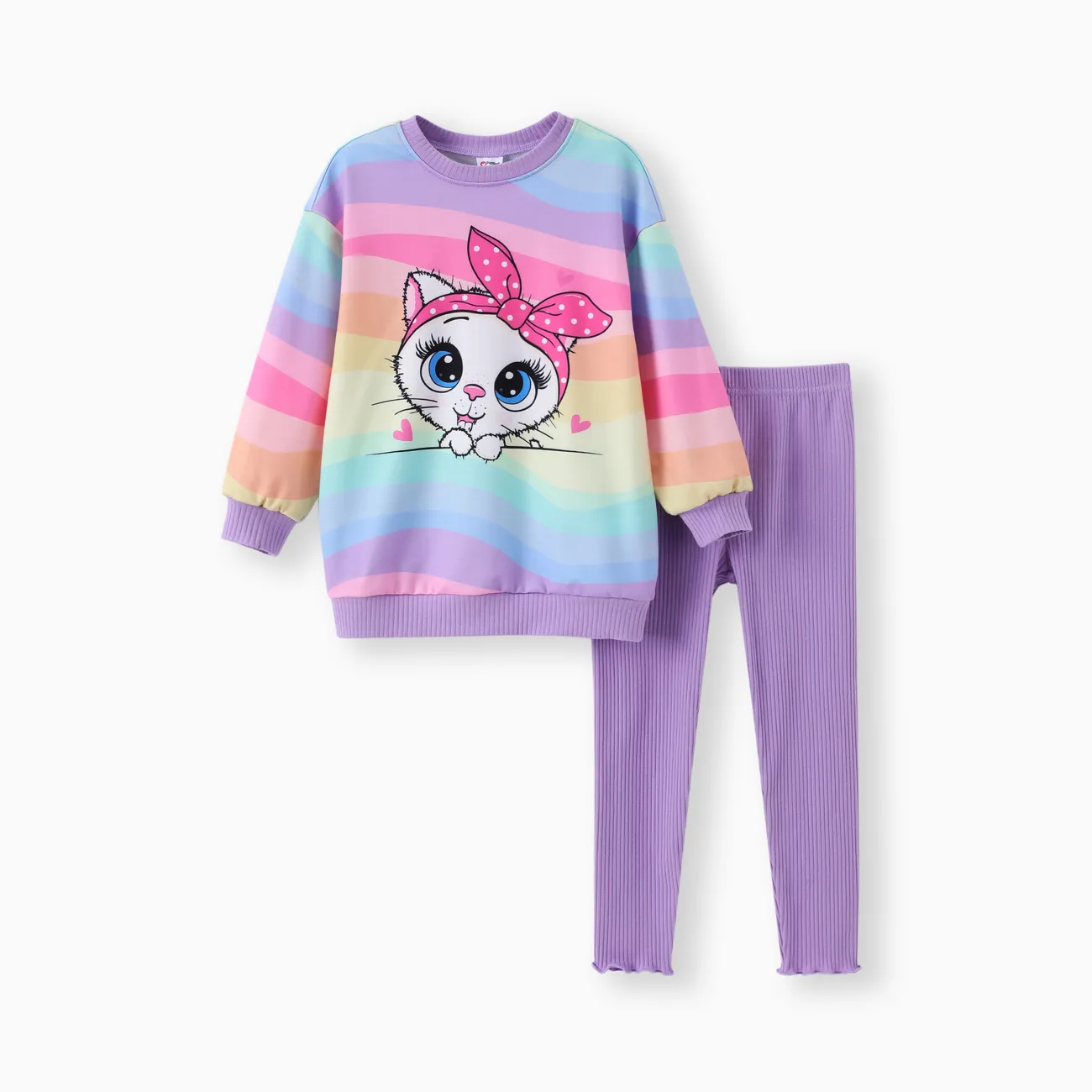 Toddler/Kid Girl 2pcs Childlike Cat Print Sweatshirt and Leggings Set