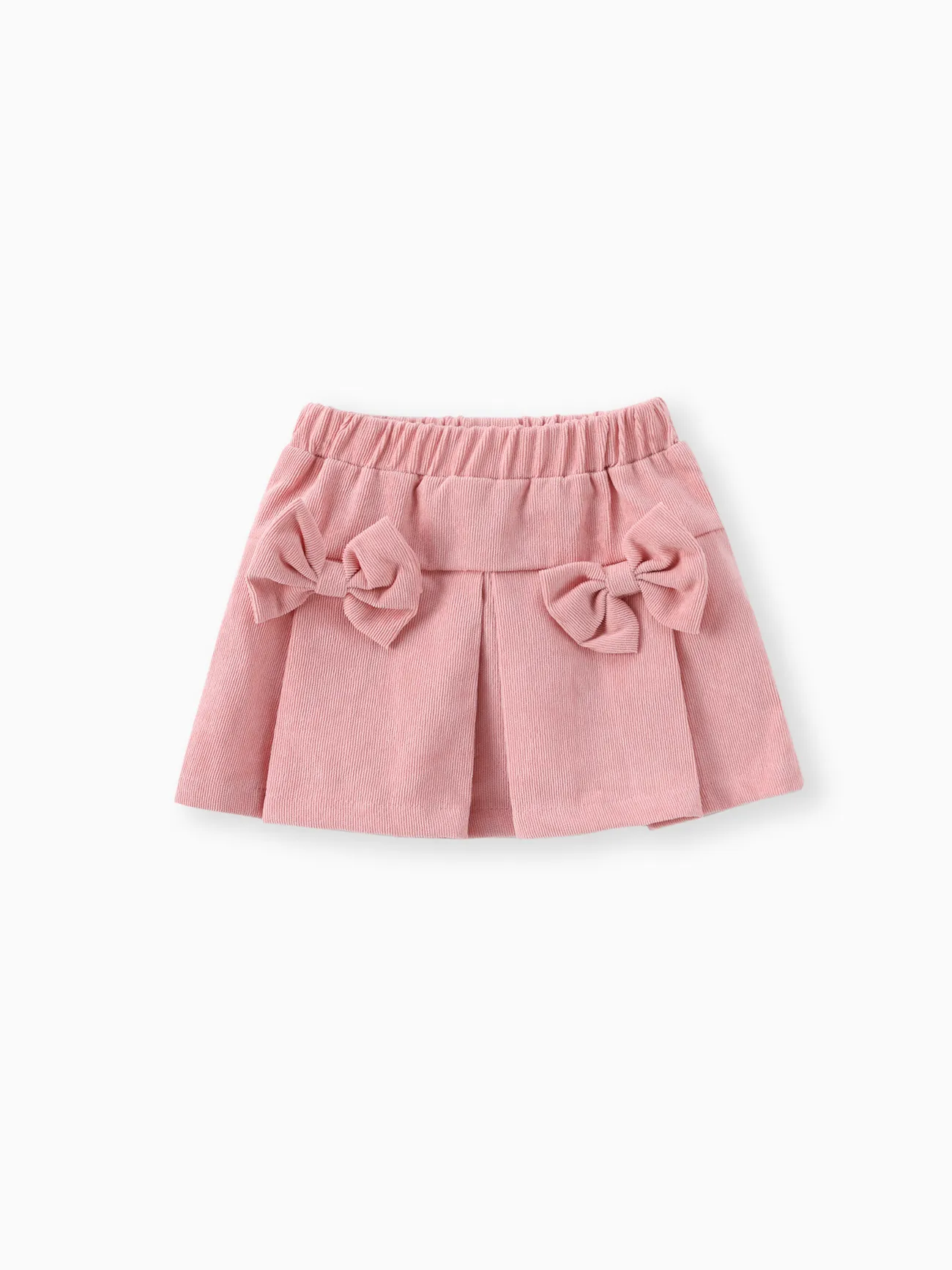 Pink - 3pcs Baby Girl 95% Cotton Ribbed Ruffle Long-sleeve Top and Bow Front Skirt & Headband Set - image 6
