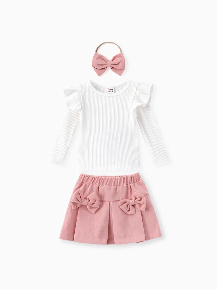 3件 嬰兒 立體造型 甜美 長袖 套裝裙