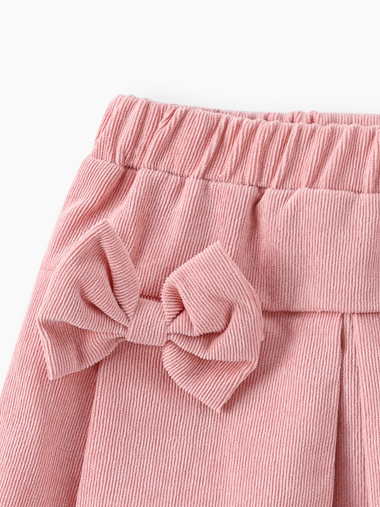 Pink - 3pcs Baby Girl 95% Cotton Ribbed Ruffle Long-sleeve Top and Bow Front Skirt & Headband Set - image 7