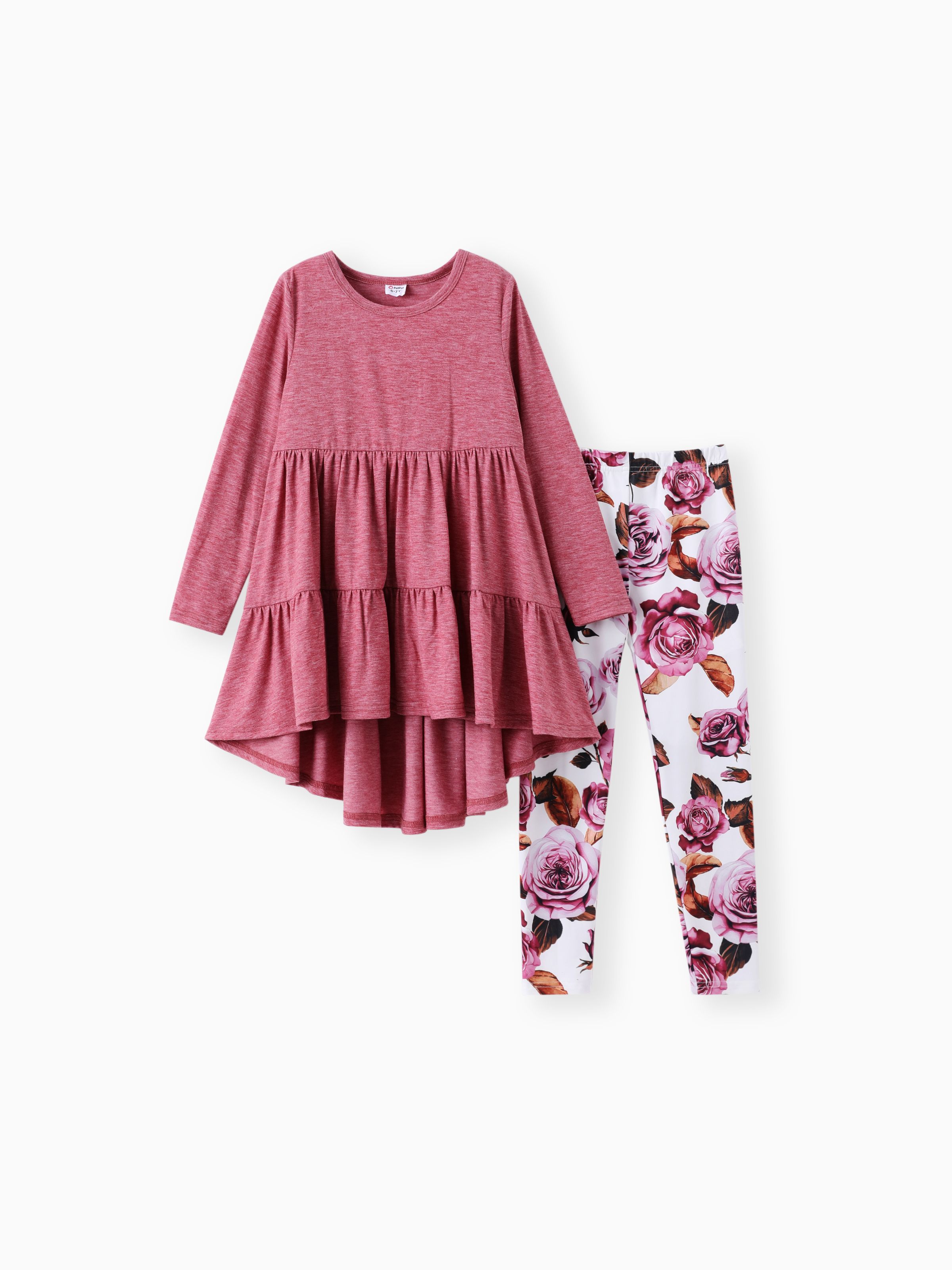 

Kid Girl 2pcs Ruffled Irregular Top and Floral Print Leggings Set