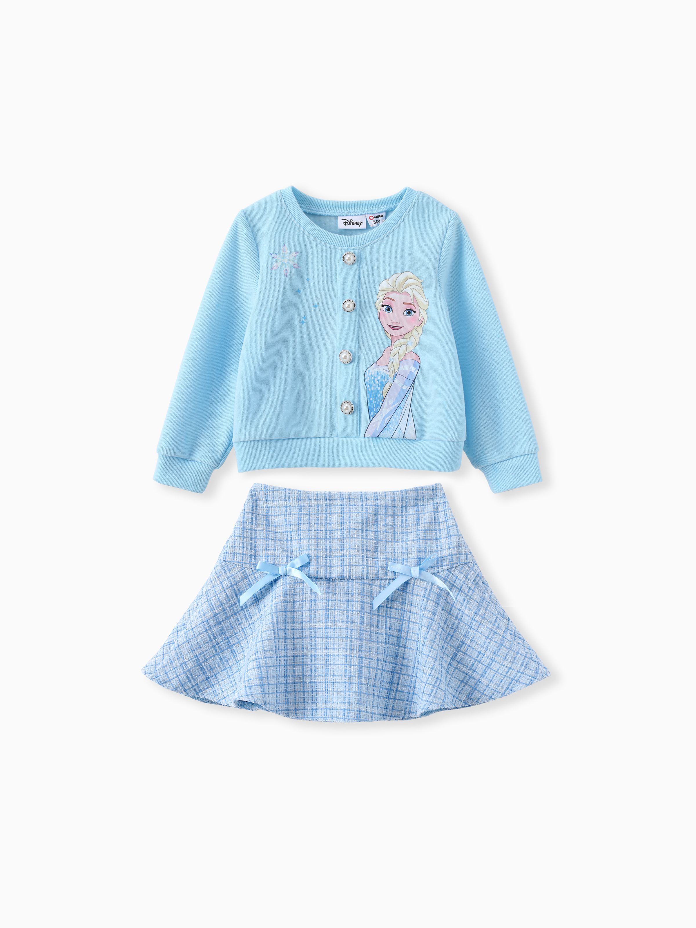 

Disney Frozen Toddler Girl 2pcs Elsa Cotton Top with Tweed Bowknot Skirt Set