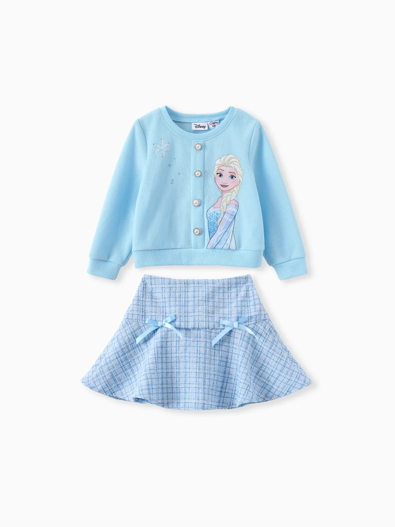 

Disney Frozen Toddler Girl 2pcs Elsa Cotton Top with Tweed Bowknot Skirt Set