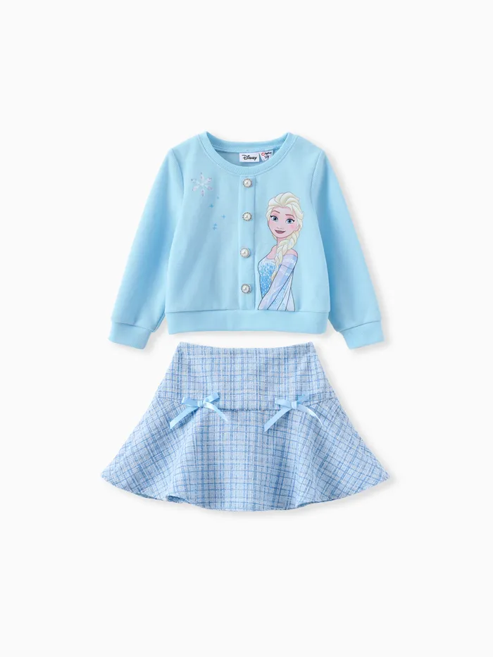 Disney Frozen Toddler Girl 2pcs Elsa Cotton Top con Tweed Bowknot Skirt Set