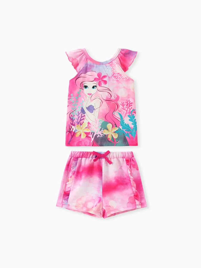 Disney Princess Toddler Girls Moana/Ariel 2pcs Naia™ Floral Letter Tie-dye Print Flutter-sleeve Top with Shorts Set