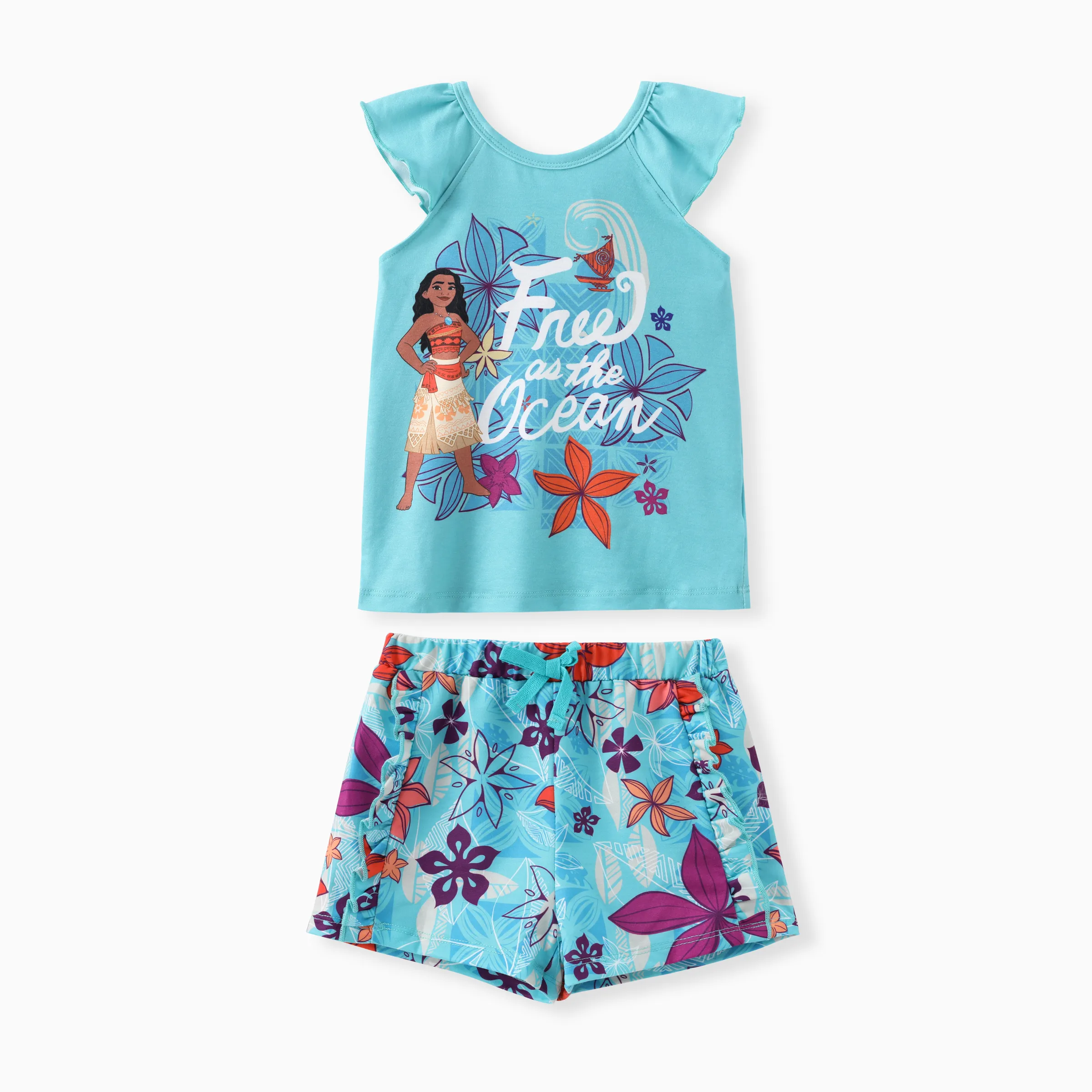 

Disney Princess Toddler Girls Moana/Ariel 2pcs Naia™ Floral Letter Tie-dye Print Flutter-sleeve Top with Shorts Set