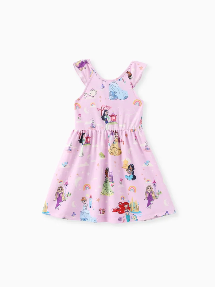 Disney Prinzessin Kleinkind Mädchen 1 Stück Naia™ Alle Prinzessin Regenbogen Print Kleid mit Flatterärmeln