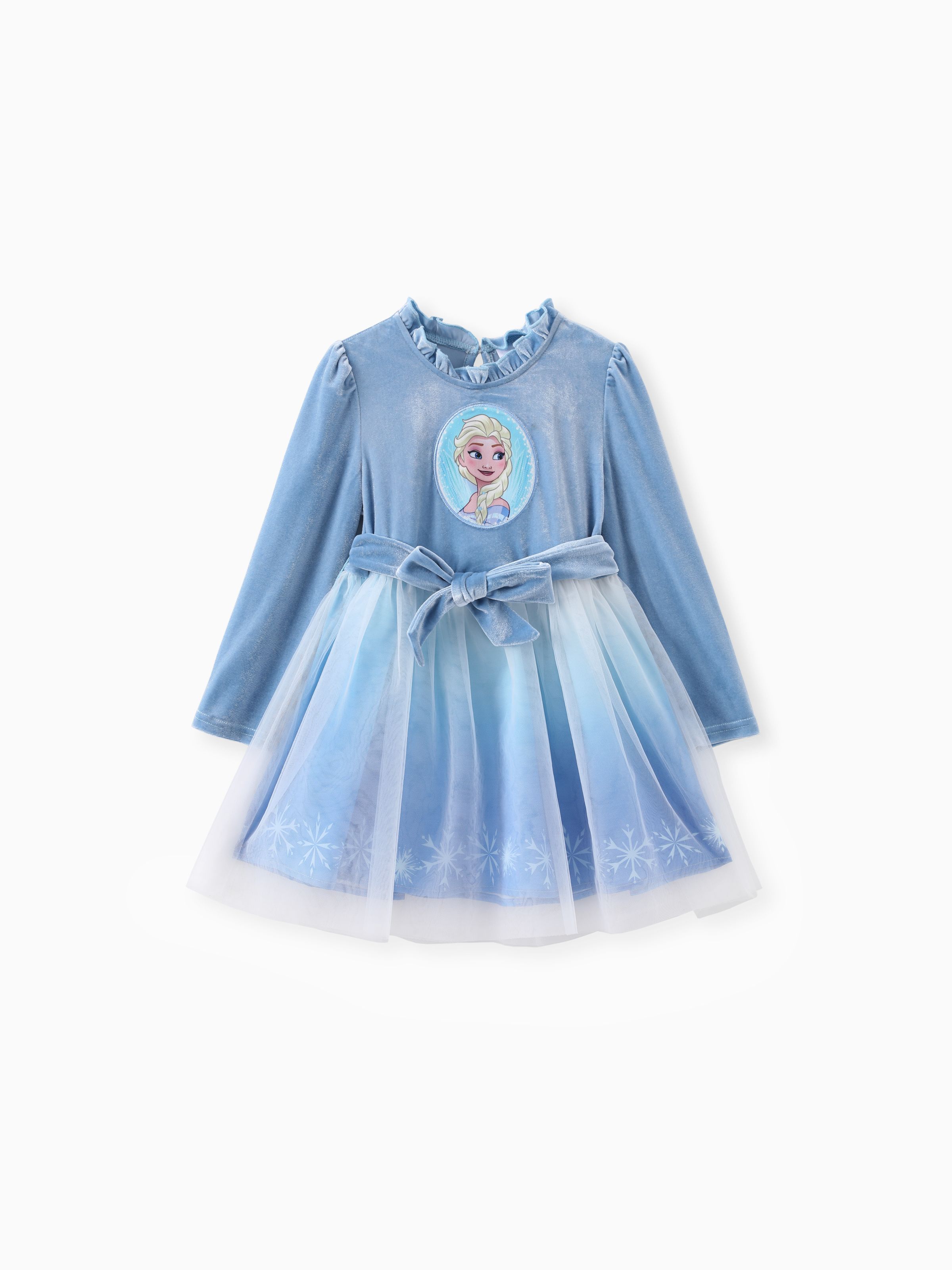 

Disney Frozen Toddler Girls 2pcs Elsa Embroidered Snowflake Print Velet Tulle Long-sleeve Dress