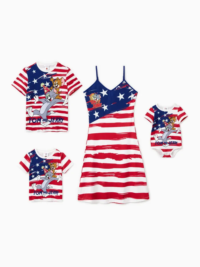 Tom and Jerry Family Matching Independence Day Character Striped Print Onesie/Tee/Dress