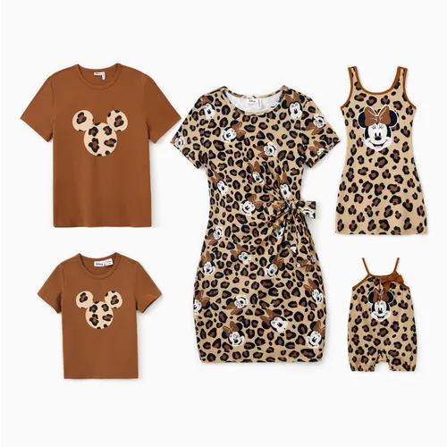Disney Mickey and Friends Familia A Juego Minnie y Mickey Moneo/Vestido/Camiseta Con Estampado De Leopardo