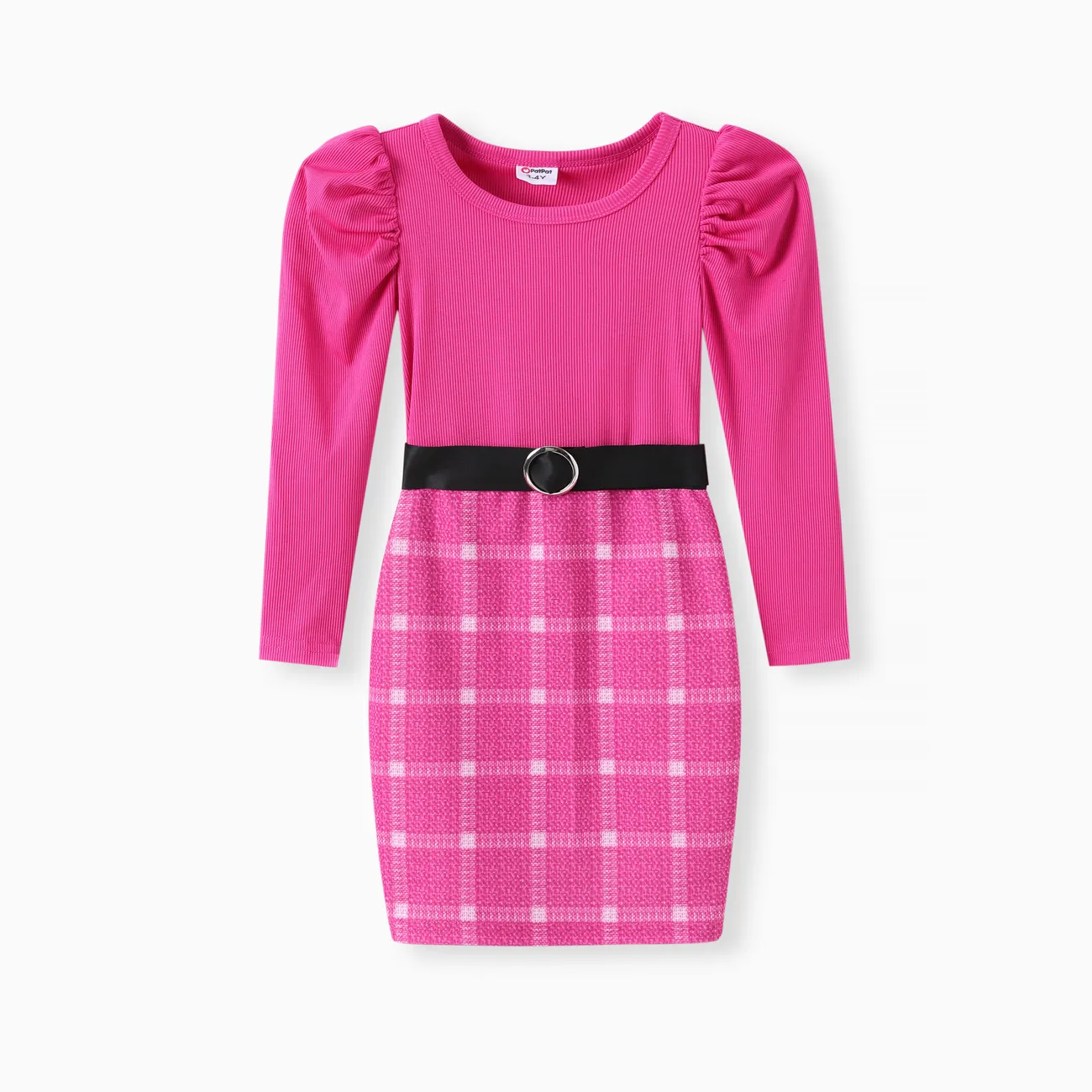 Toddler/Kid Girl Colorblock Puff-sleeve Dress