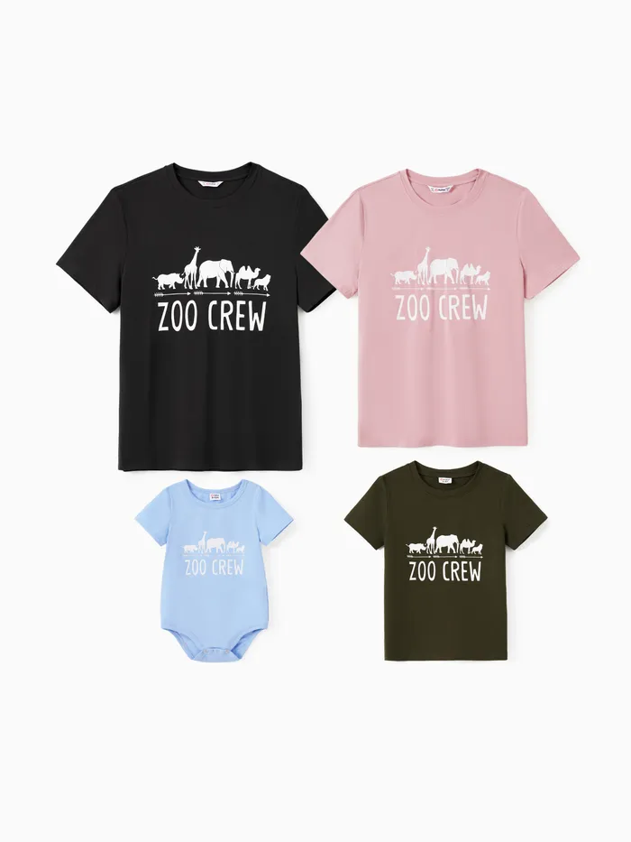 Family Matching Cotton Short Sleeves Round Neck Animal Theme Zoo Crew Graphic Tee