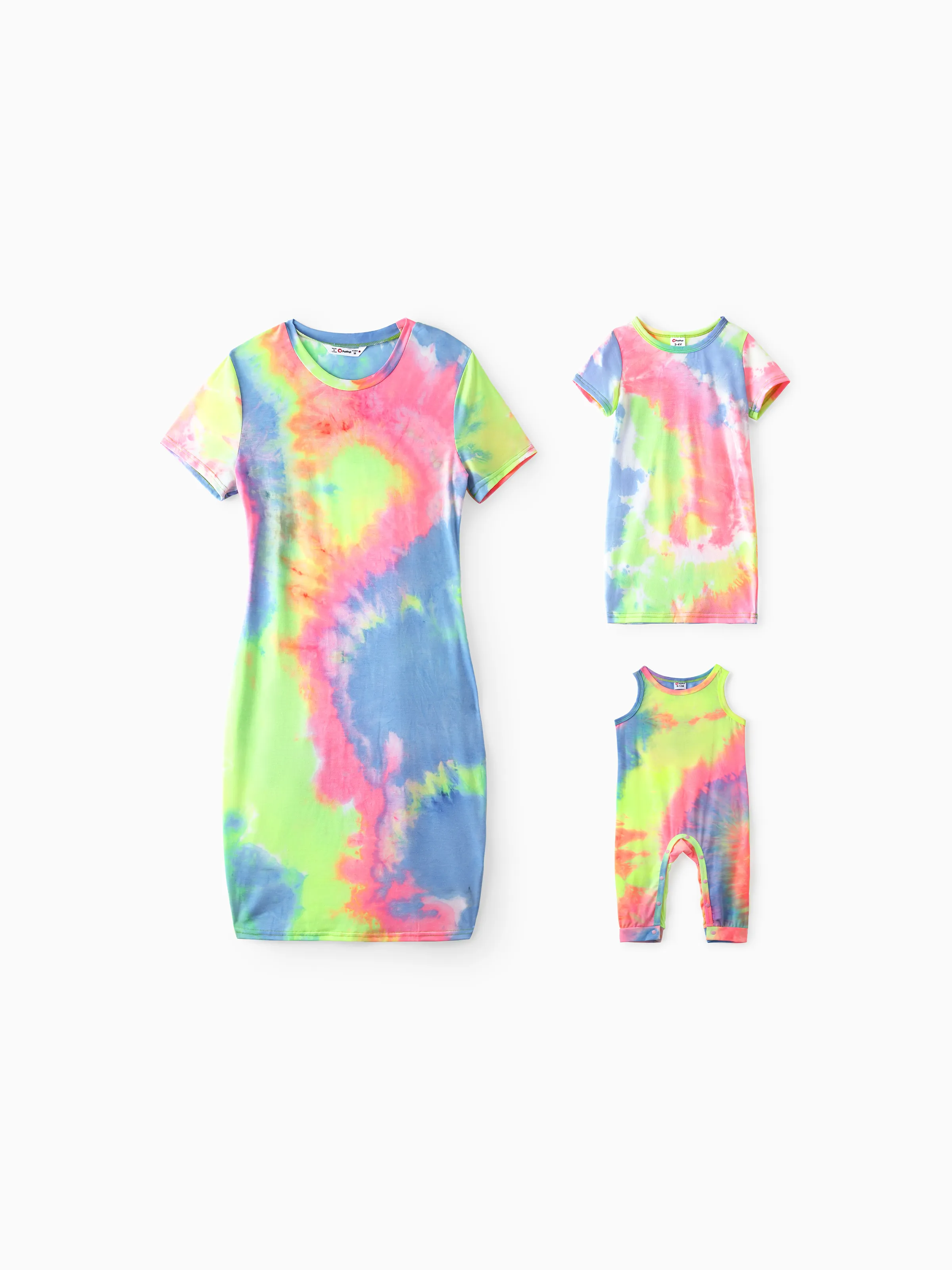 Tenues Assorties Robes décontracté Slip Longueur Moyenne Col Rond Manche Courte Tie dye