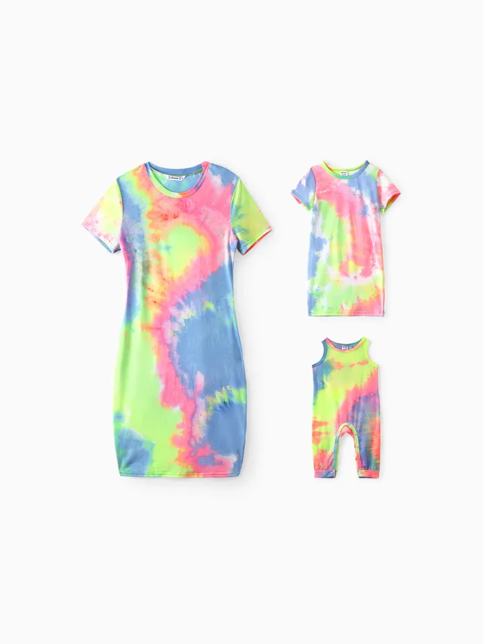 Tie Dye Short-sleeve Bodycon T-shirt Dress for Mom and Me