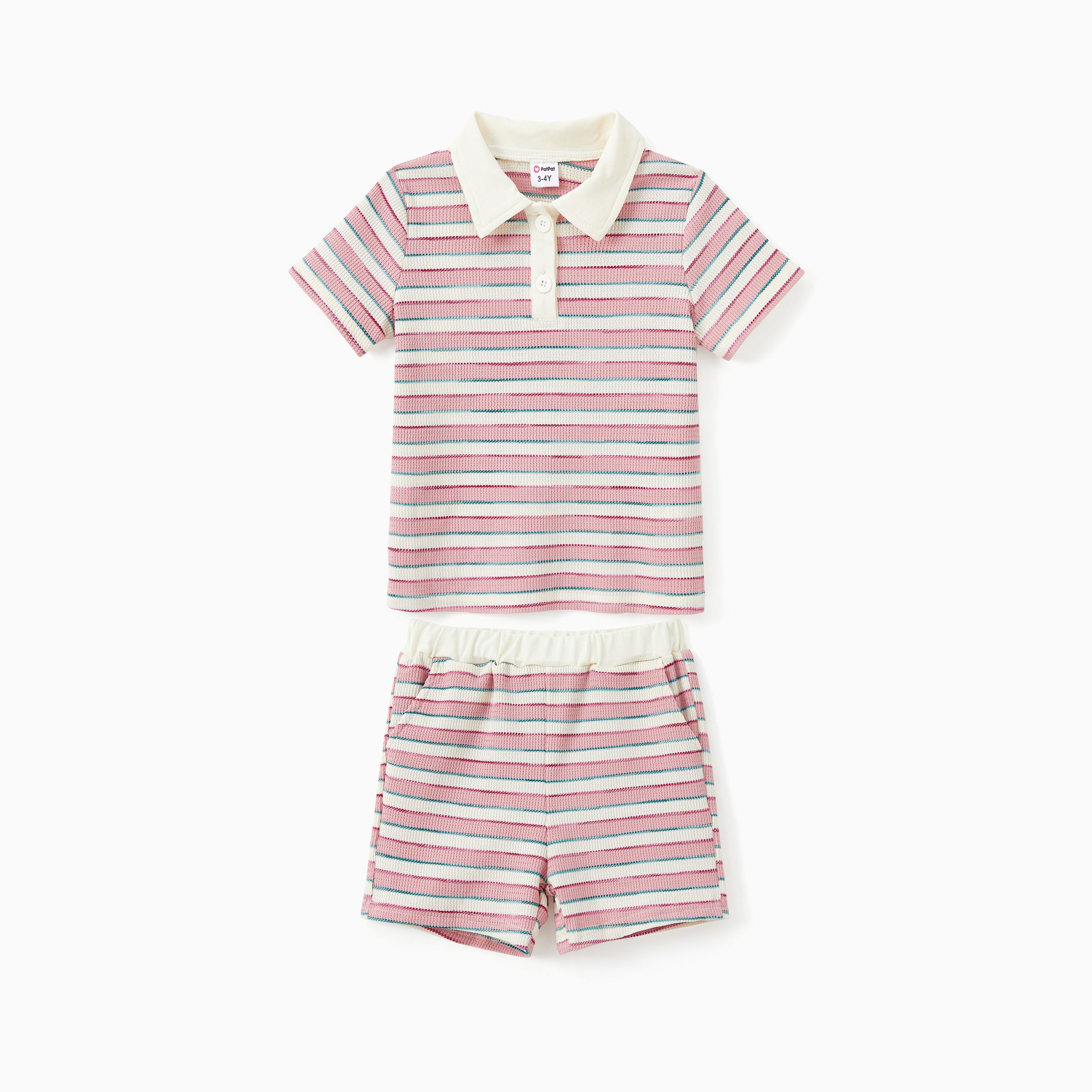 mommy and me preppy style pink and white striped sleeves polo neck bodycon dress/co-ord set