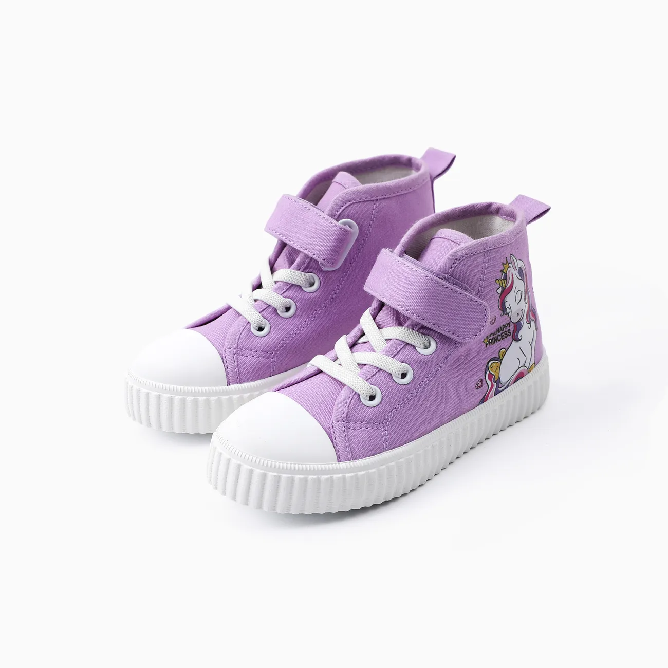 Toddler/Kid Girl Purple Unicorn Pattern Casual Velcro Canvas High-Top Shoes