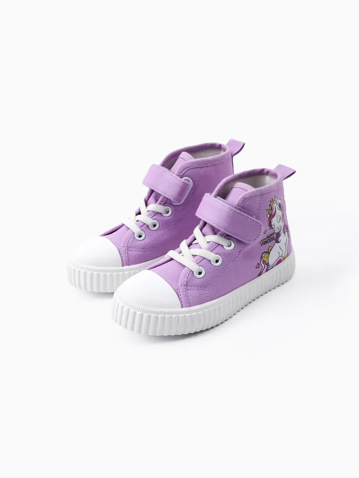 Toddler/Kid Girl Purple Unicorn Pattern Casual Velcro  Canvas High-Top Shoes 