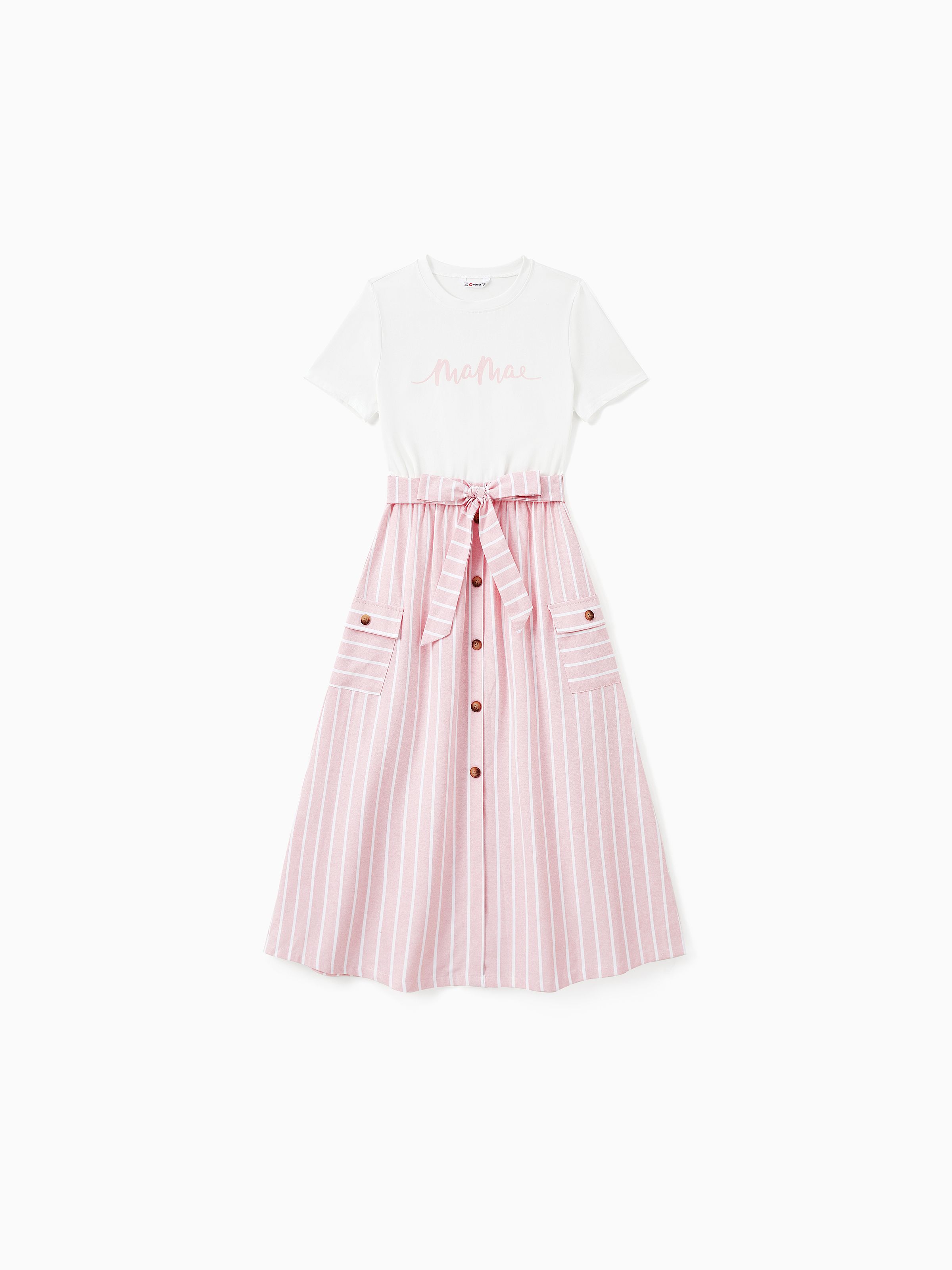 

Family Matching Sets Light Pink Striped Shirt or Belted Button Co-ord Set With Pockets
