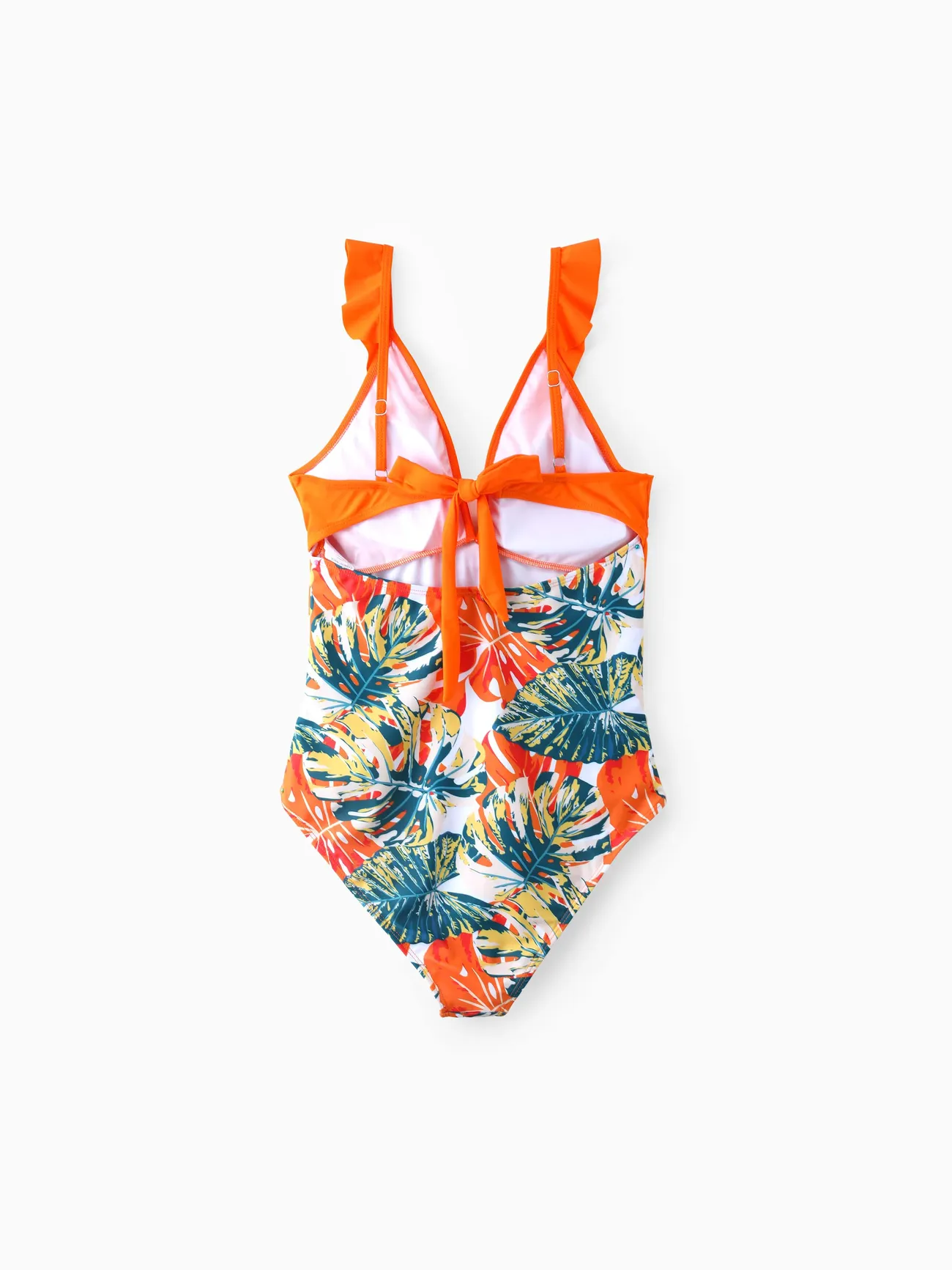 Women - Matching Family Swimsuits One-Piece and Trunk Orange Floral Print - Orange color - image 2
