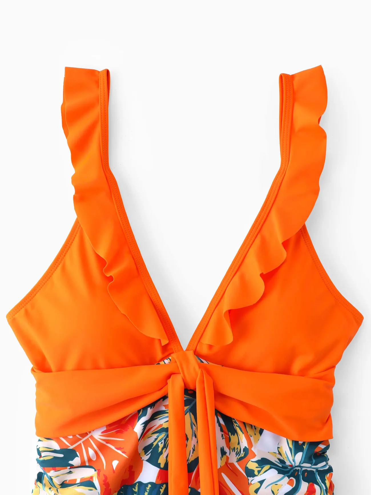 Women - Matching Family Swimsuits One-Piece and Trunk Orange Floral Print - Orange color - image 3