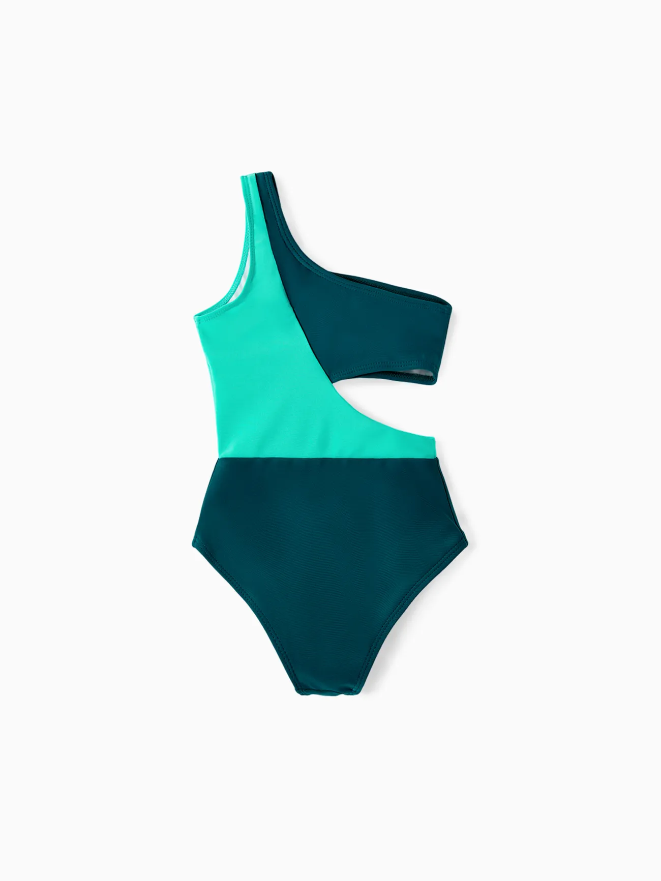 Girl - Matching Bathing Suits for Couple and Family - One Shoulder One-piece Swimsuit & Striped Swim Trunks - DeepTurquoise - image 9
