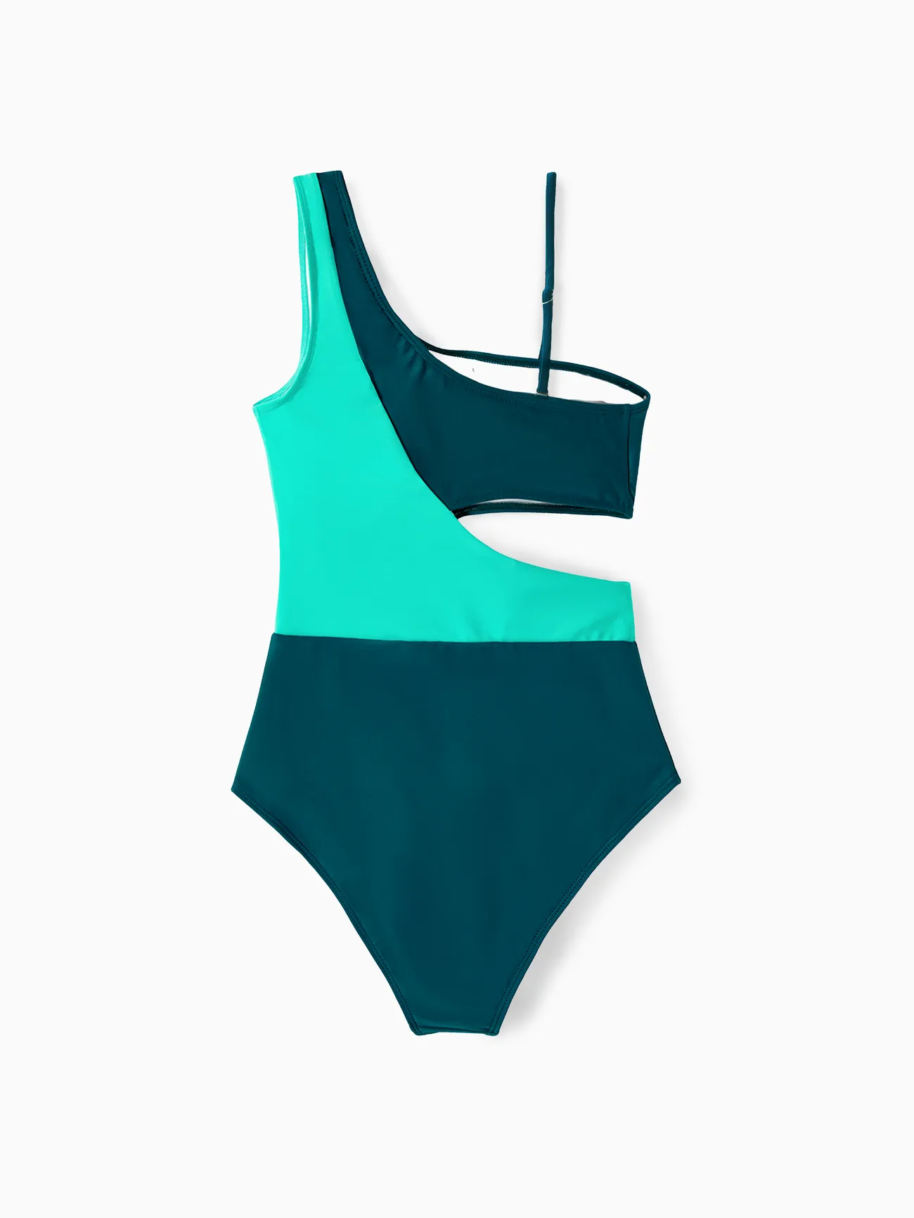 Women - Matching Bathing Suits for Couple and Family - One Shoulder One-piece Swimsuit & Striped Swim Trunks - DeepTurquoise - image 4
