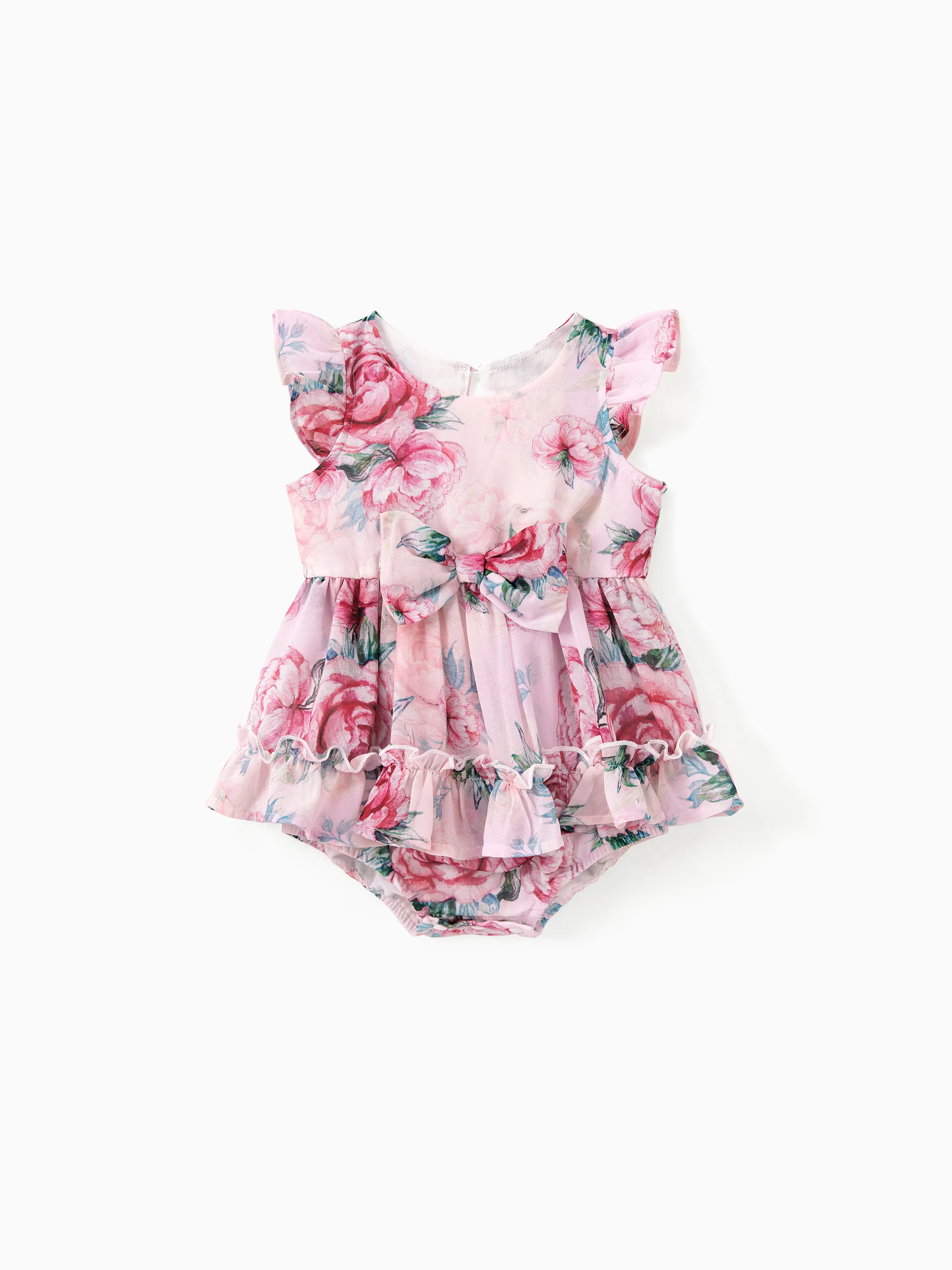 

Mommy and Me Pink Rose Floral Square Neck Ruffle Trim Sleeveless Dress