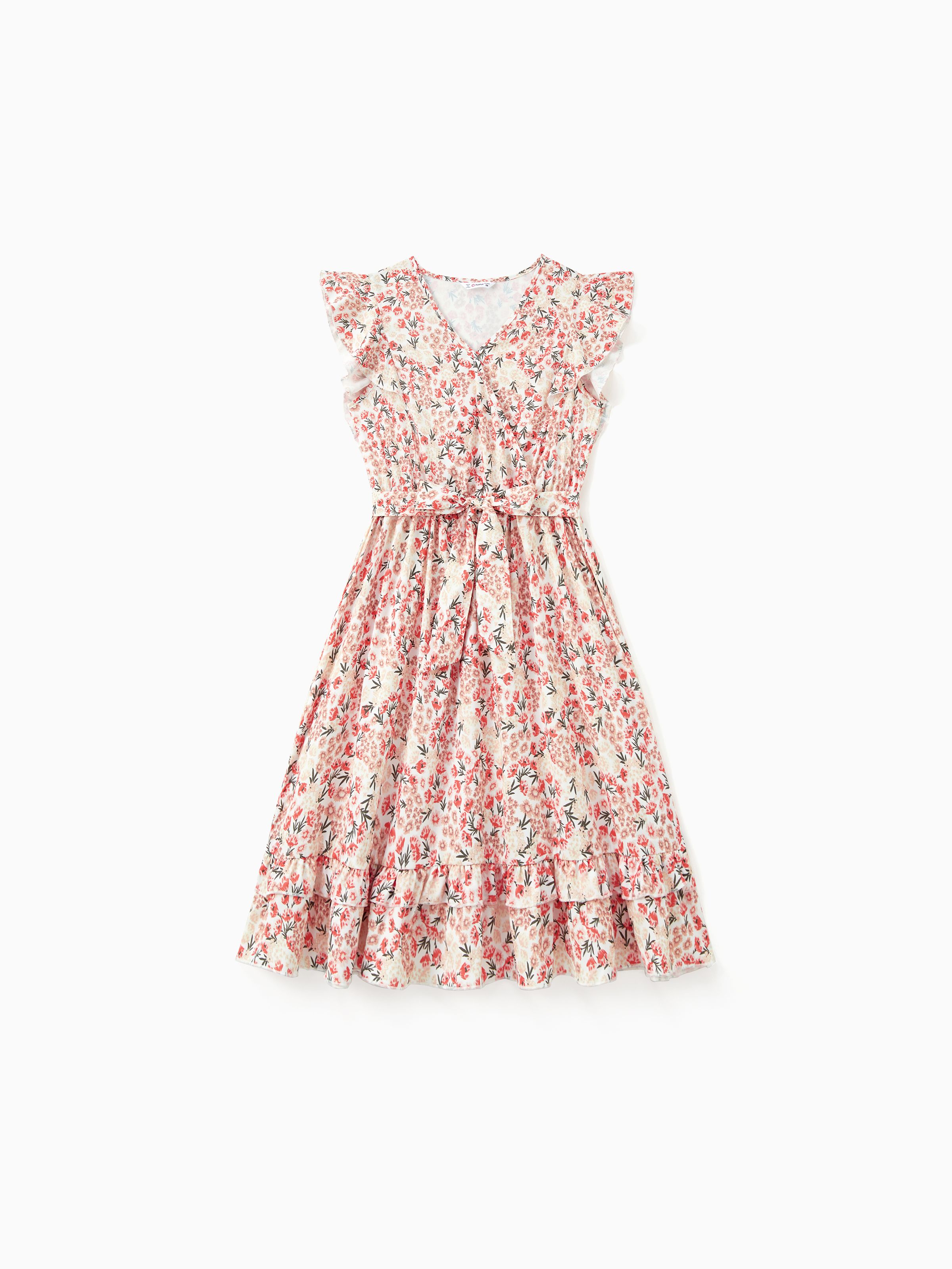 

Mommy and Me Ruffle Trim Belted Floral Matching Dress with Hidden Snap