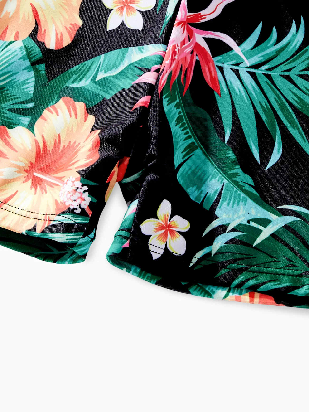 Boy - Matching Swimsuits for Couple and Family - Floral Drawstring Swim Trunks or Shell Edge Bikini (Black) - Black - image 16