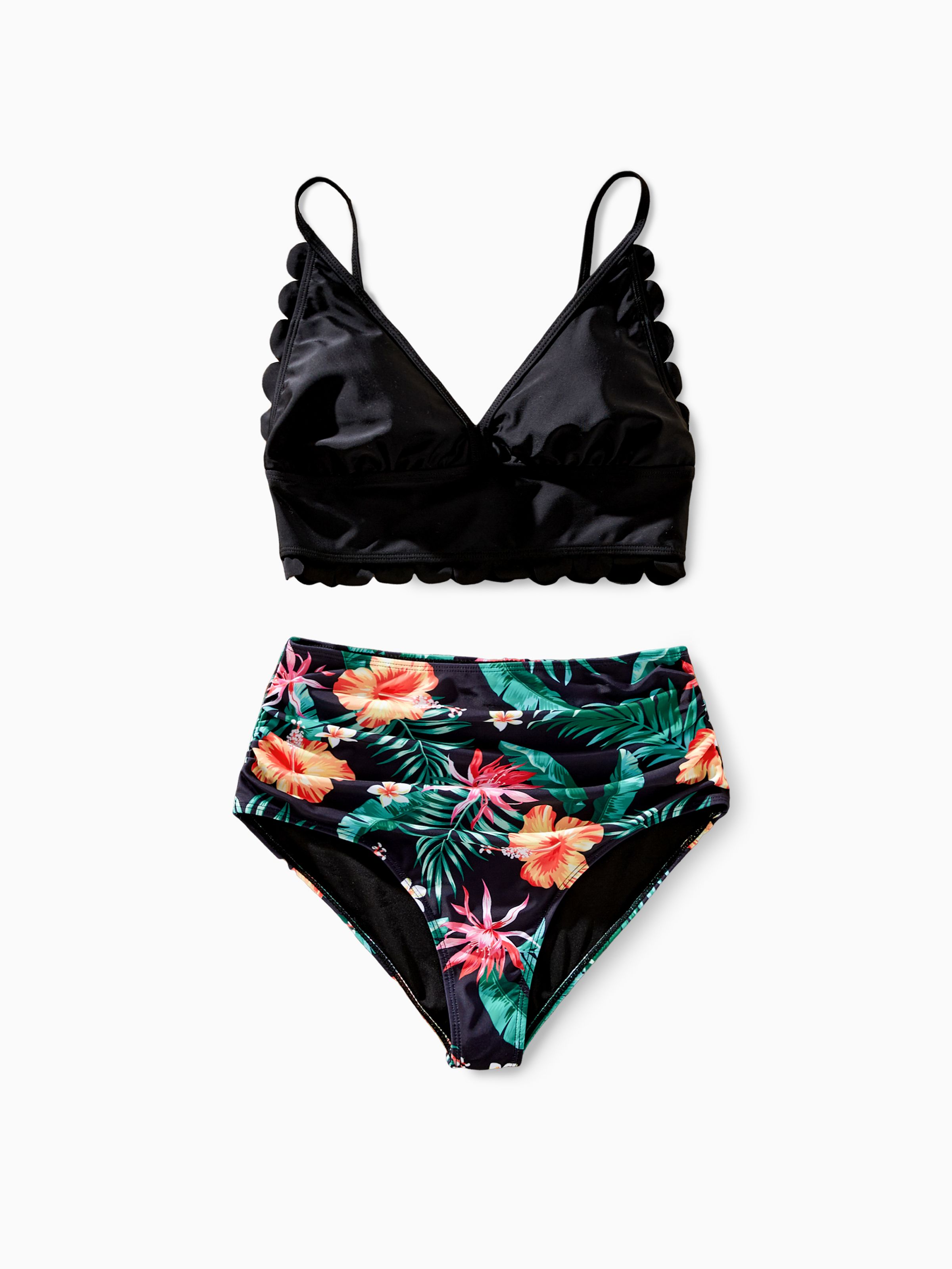

Family Matching Tropical Floral Drawstring Swim Trunks or Shell Edge Bikini
