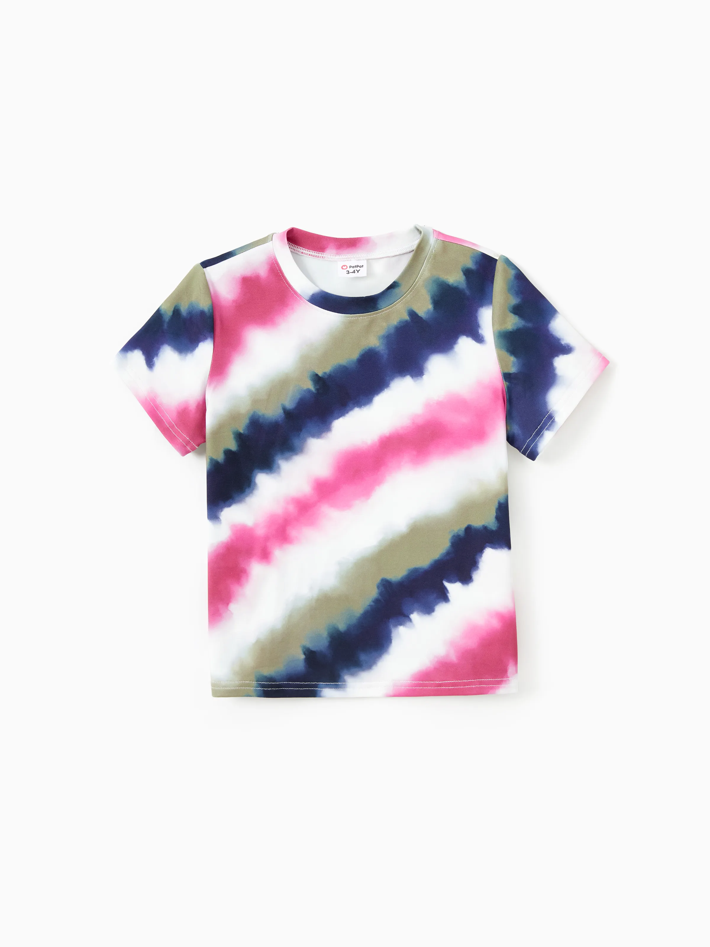 

Family Matching Sets Multi-Color Tie-Dye Diagonal Striped Tee or Drawstring Body-con Short Sleeves Dress