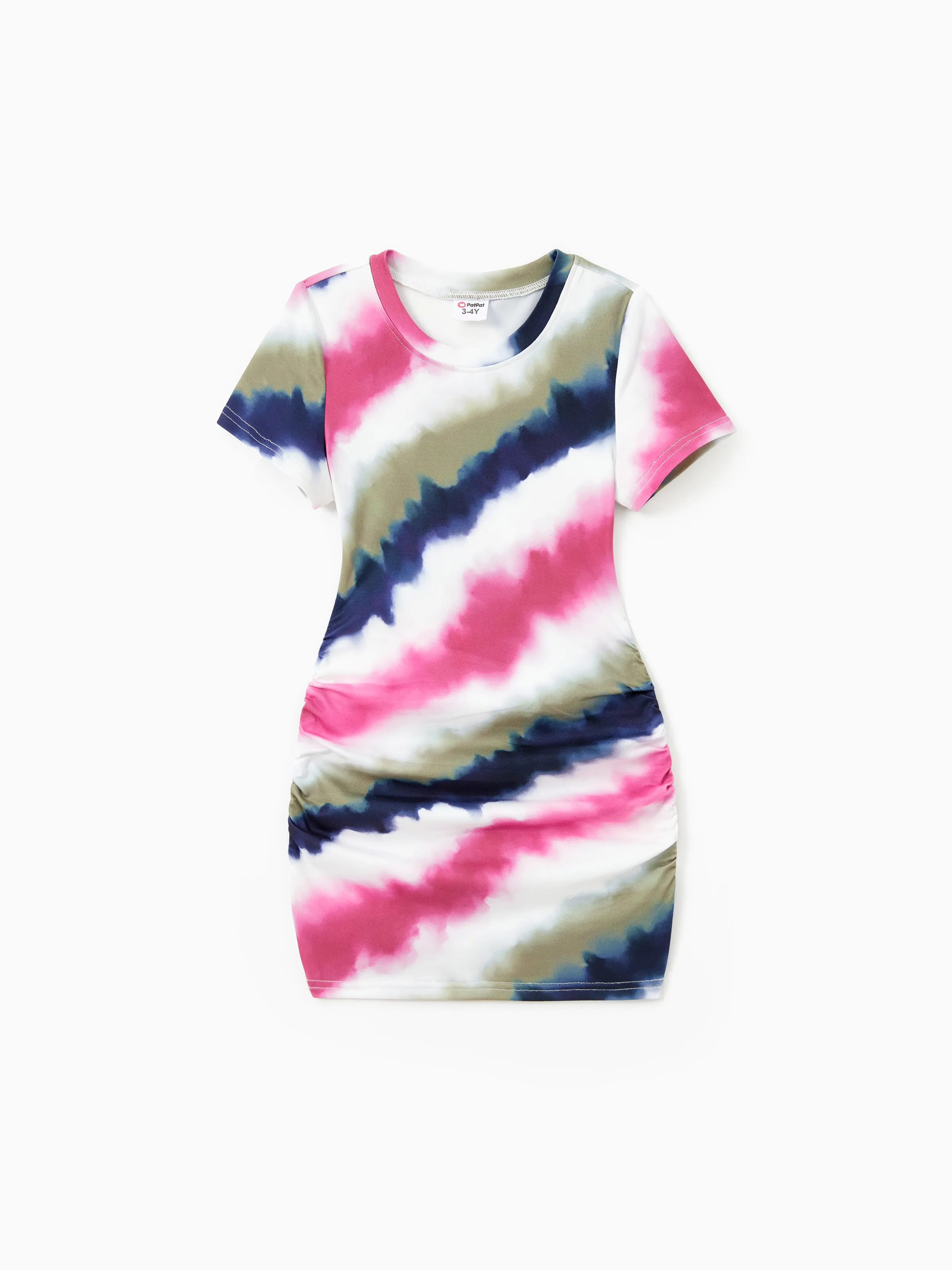 

Family Matching Sets Multi-Color Tie-Dye Diagonal Striped Tee or Drawstring Body-con Short Sleeves Dress