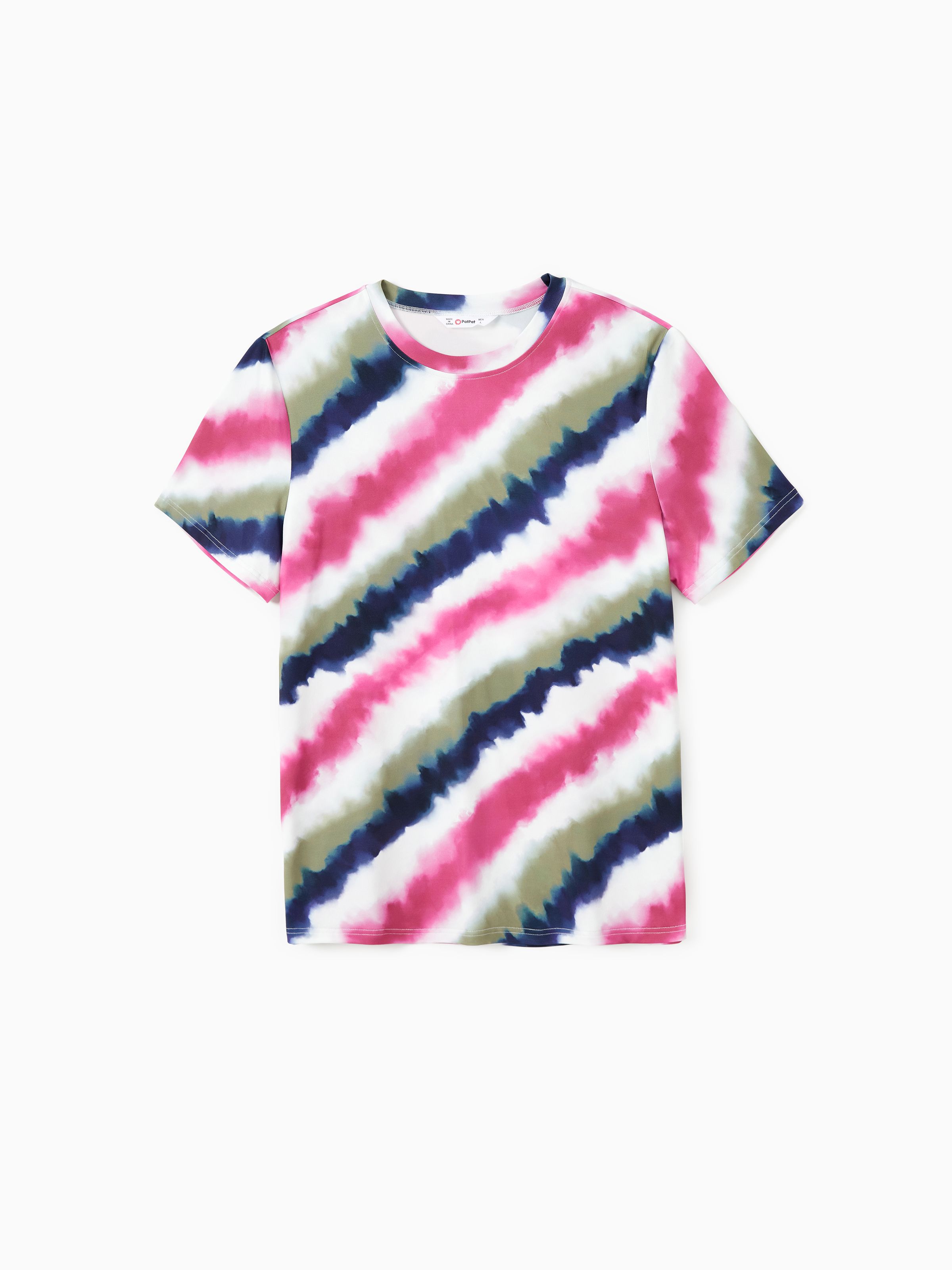 

Family Matching Sets Multi-Color Tie-Dye Diagonal Striped Tee or Drawstring Body-con Short Sleeves Dress