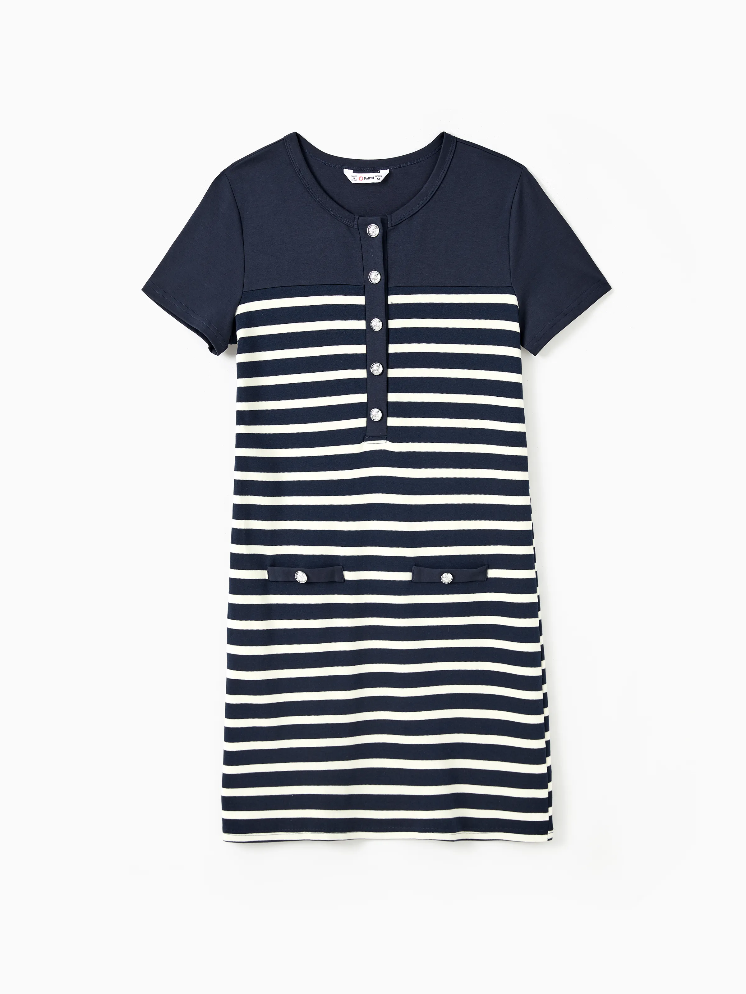 

Family Matching Sets Preppy Style Cotton Striped Polo Shirt or Henley Neck Button Up H-Line Dress