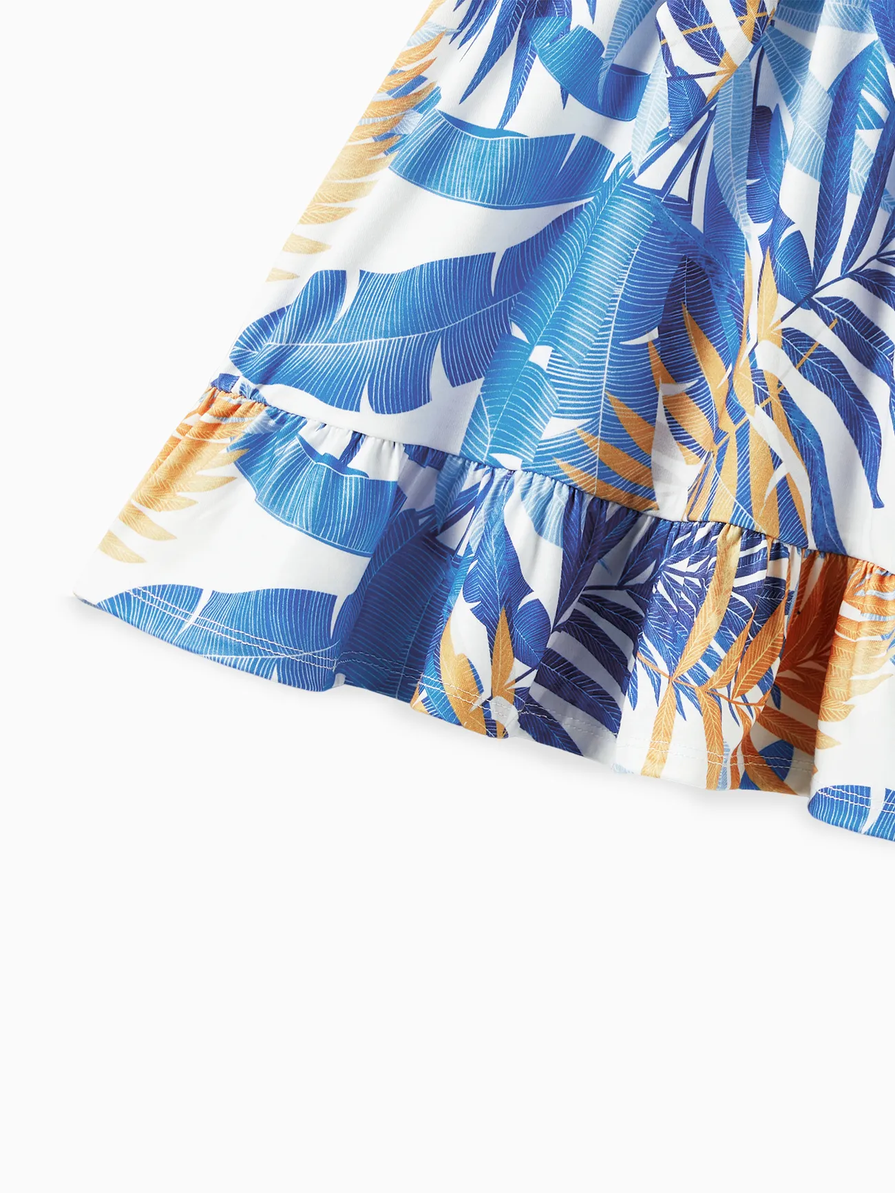Girl - Family Matching Colorblock Tee and Floral Wrap Front Concealed Button Strap Dress Sets - Blue - image 10