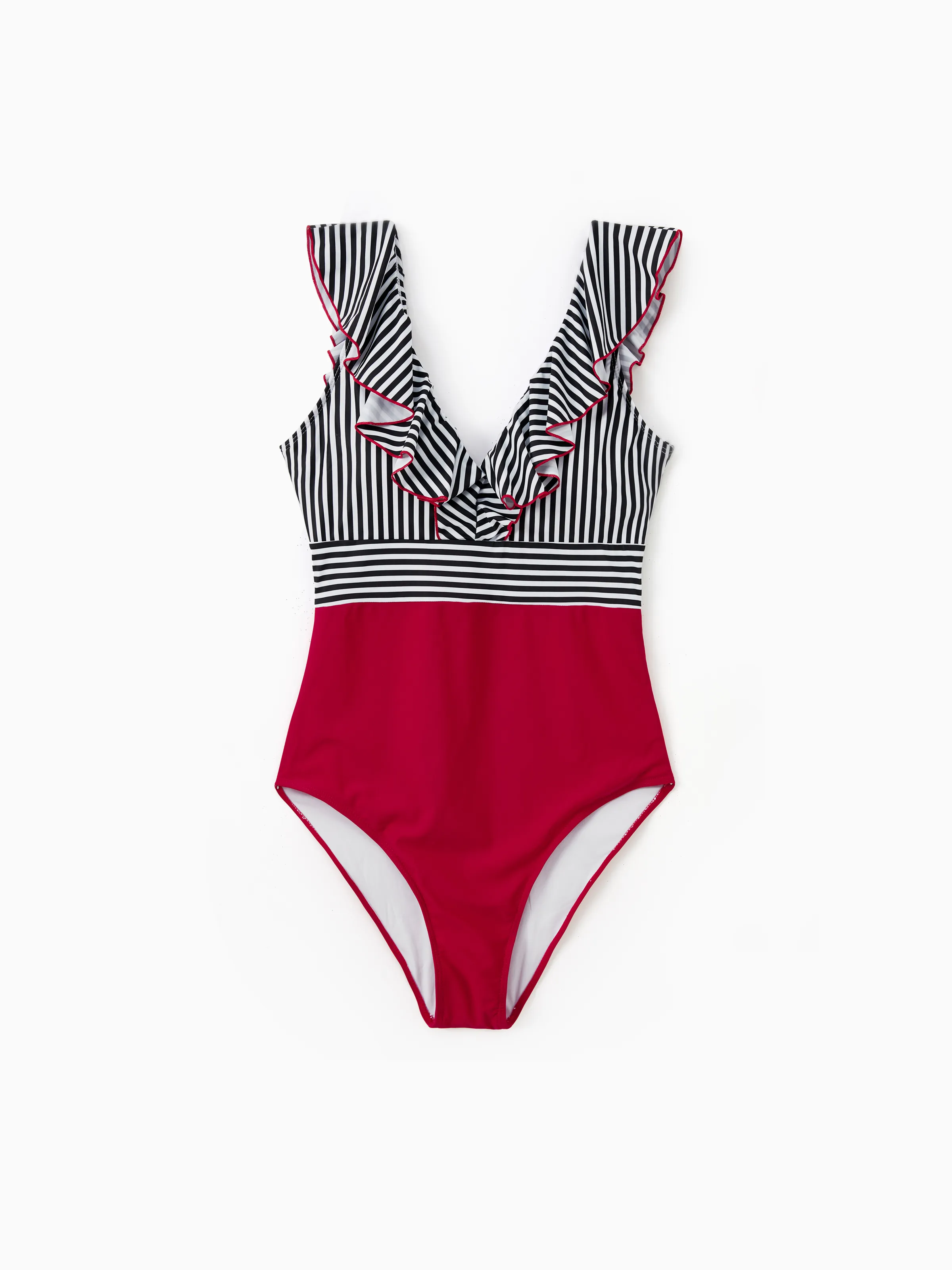 

Family Matching Striped Swim Trunks Shorts and Ruffle Splicing One-Piece Swimsuit