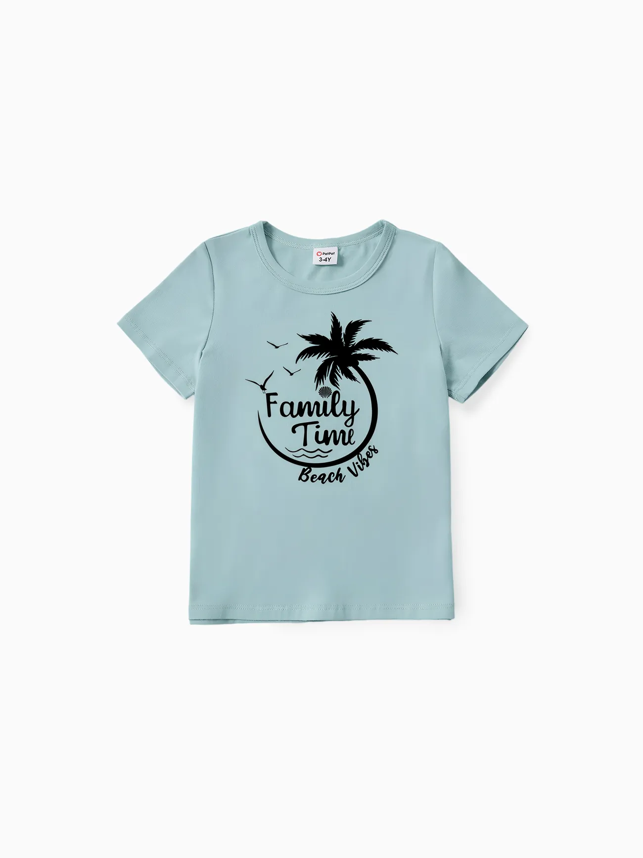 Kids - Family Matching 95% Cotton Short-sleeve Coconut Tree & Letter Print T-shirts - ColorBlock - image 12