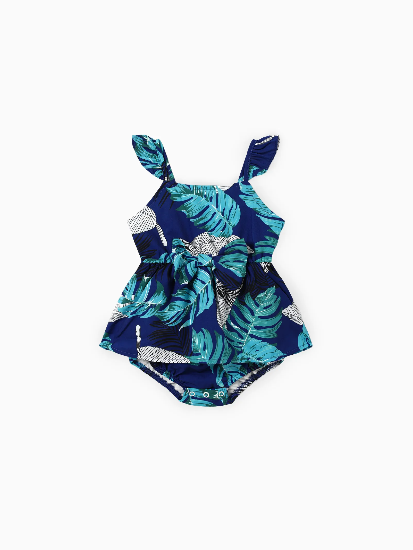 

Family Matching Feather and Leaf Pattern Wrap Strap Dress and Beach Shirt Sets