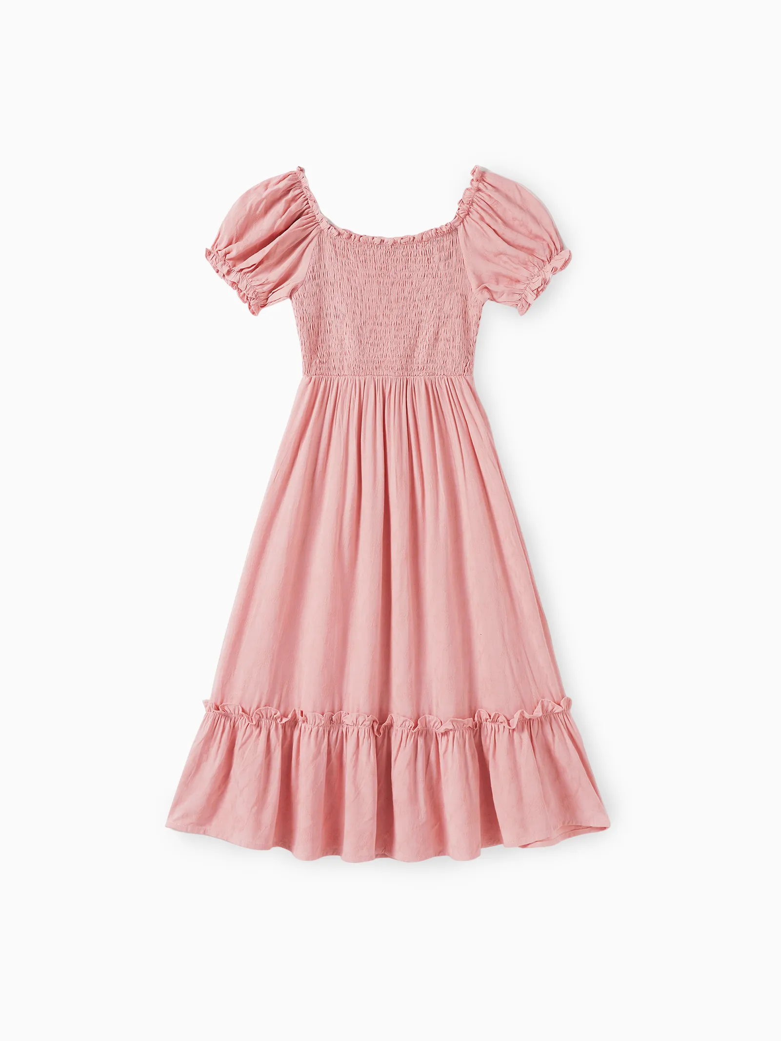 

Family Matching Color Block Polo Shirt and Pink Shirred Top Bubble Sleeves Dress Sets