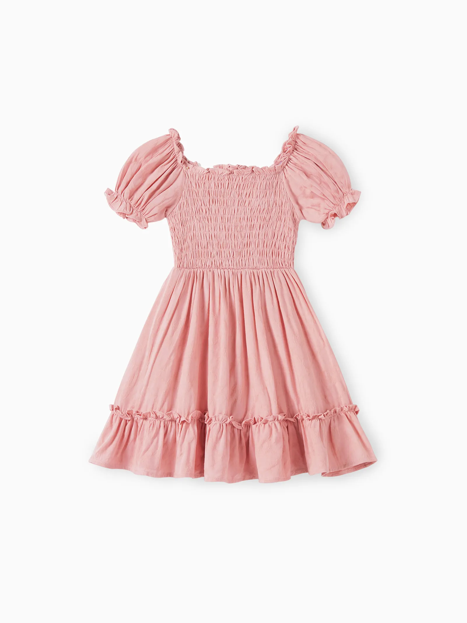 

Family Matching Color Block Polo Shirt and Pink Shirred Top Bubble Sleeves Dress Sets