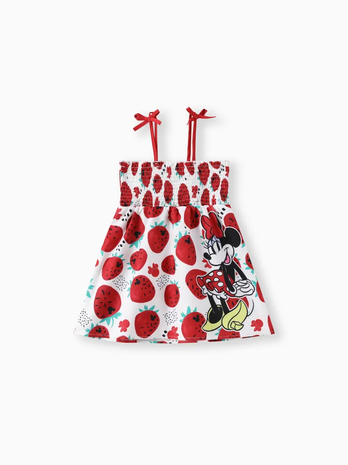 Disney Mickey e Amigos Crianças Meninas 1pc Morango Minnie Print Spaghetti Vestido