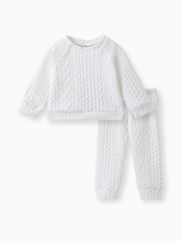 2pcs Baby Boy/Girl Solid Long-sleeve Imitation Knitting Set