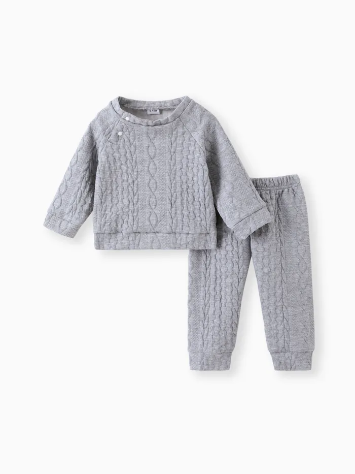 2pcs Baby Boy/Girl Solid Long-sleeve Imitation Knitting Set